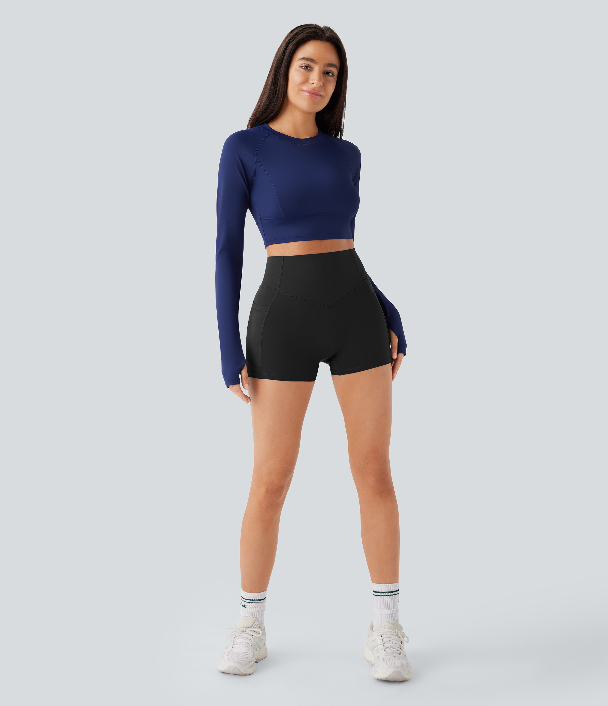 Halara SoCinched High Waisted Butt Lifting Tummy Control Side Pocket Shaping Workout UltraSculpt Biker Shorts 3``  - Black - L 