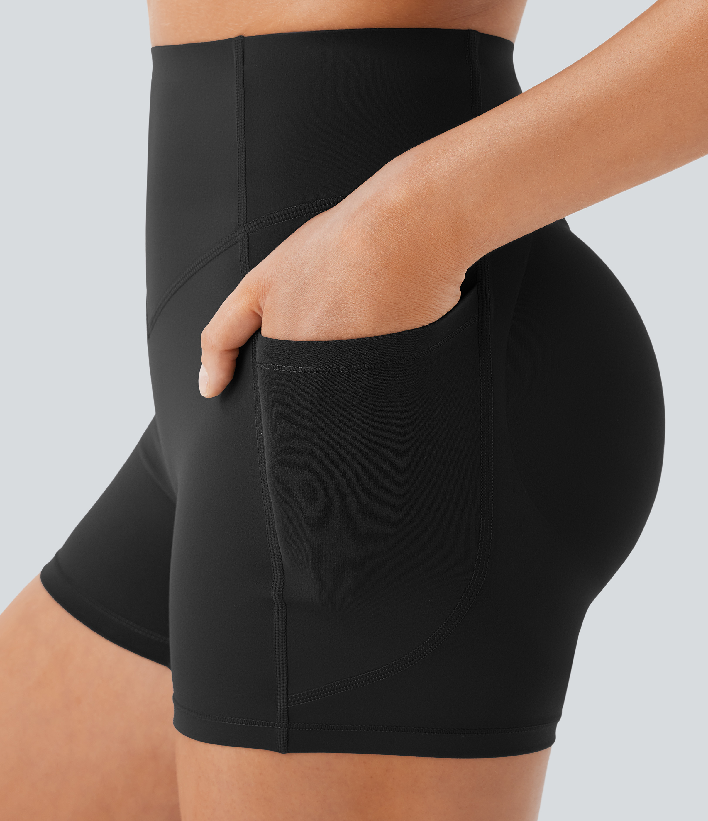 Halara SoCinched High Waisted Butt Lifting Tummy Control Side Pocket Shaping Workout UltraSculpt Biker Shorts 3``  - Black - L 