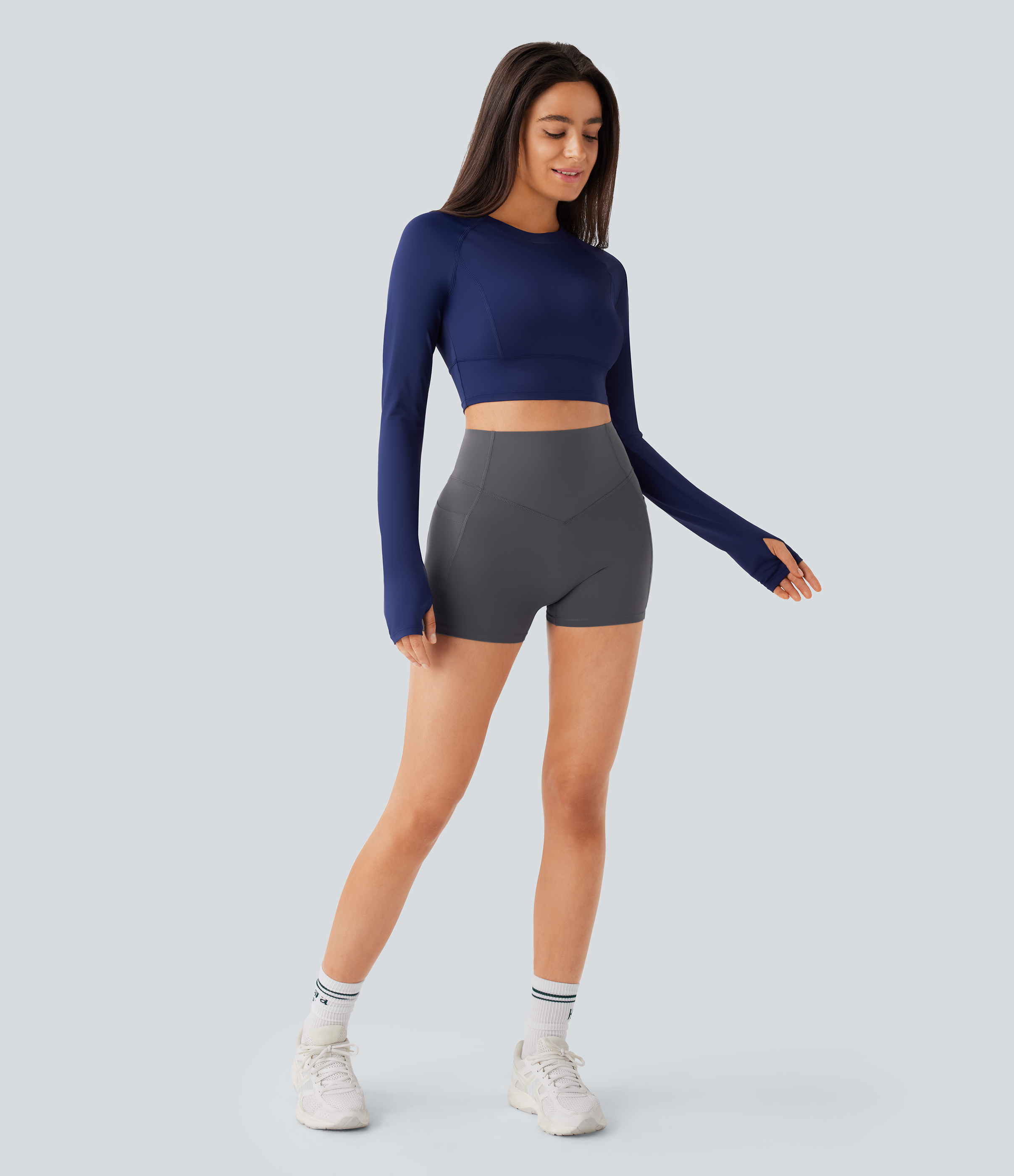 Halara SoCinched High Waisted Butt Lifting Tummy Control Side Pocket Shaping Workout UltraSculpt Biker Shorts 3``  - Volcanic Ash - M 