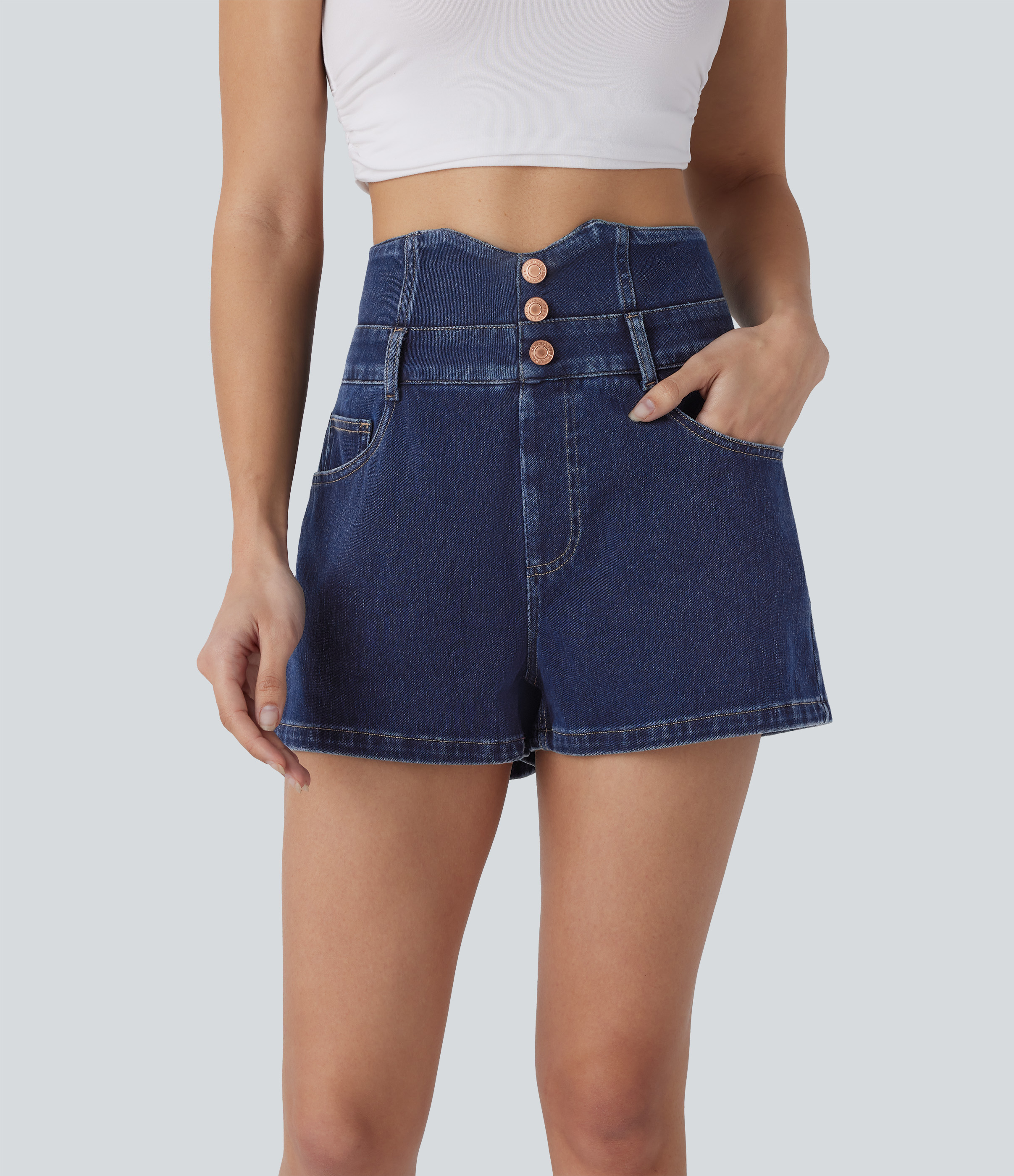 Halara Flex™ High Waisted Decorative Pockets Denim Casual Shorts 2.5''