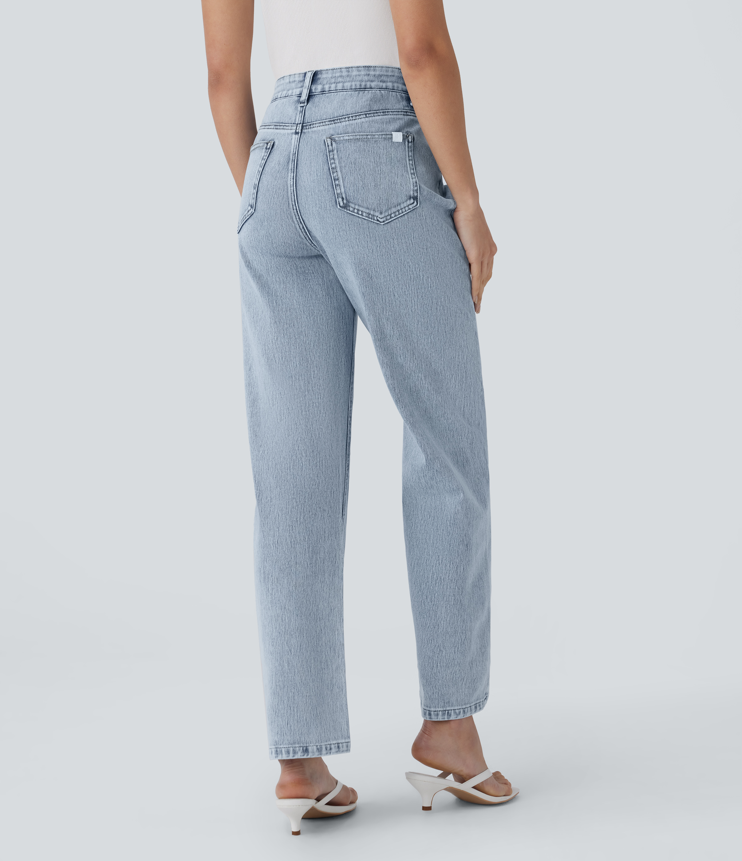Creek Blue Denim Halara Flex™ High Waisted Zipper Pockets Straight Leg Casual Jeans / 2