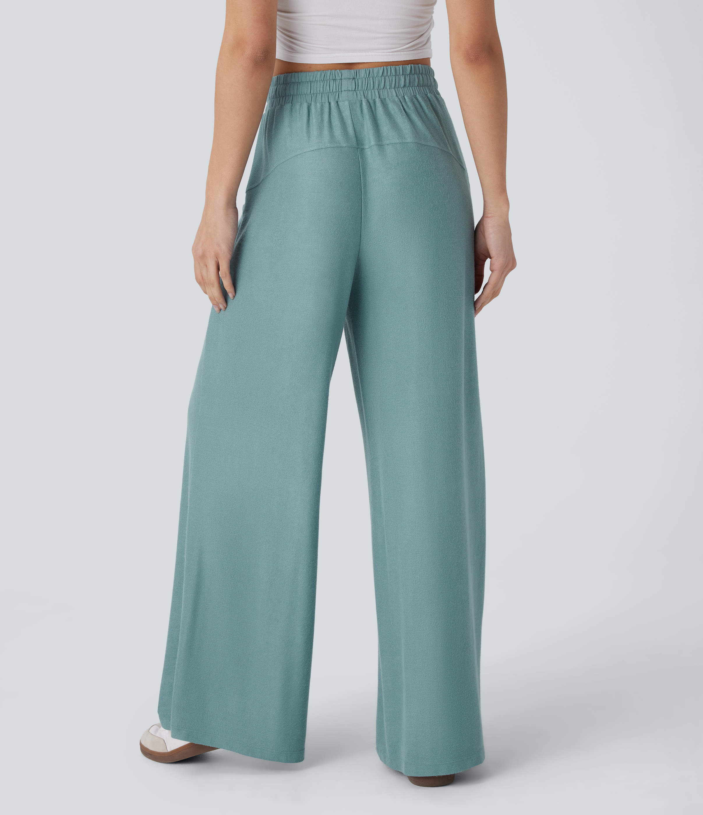 Halara Mid Rise Drawstring Side Pocket Wide Leg Casual Pants  - Mineral Blue - M(regular) sweatpants jogger pants stacked sweatpants 