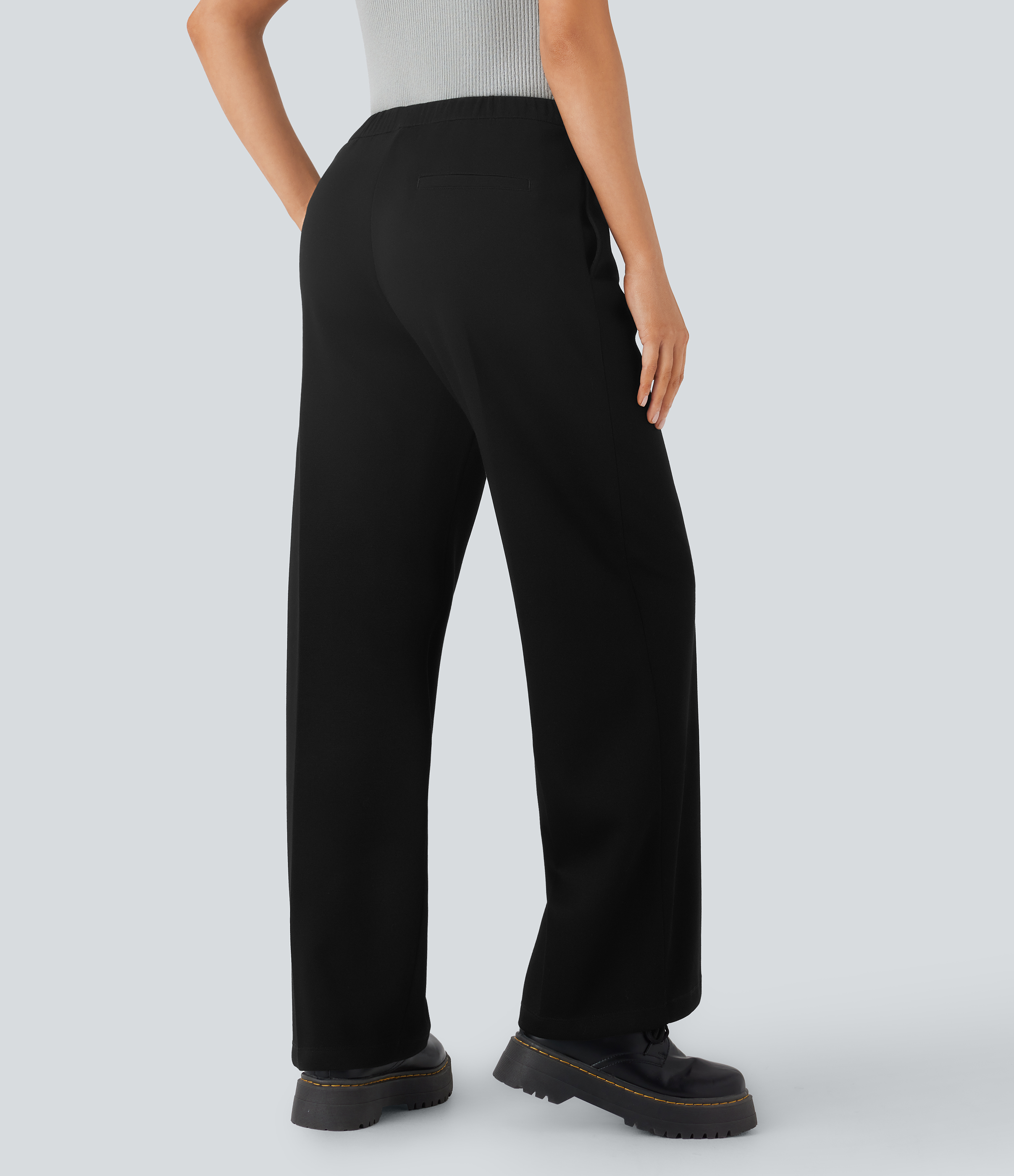 Halara Mid Rise Drawstring Side Pocket Straight Leg Work Pants  - Black - XL(regular) sweatpants jogger pants stacked sweatpants 