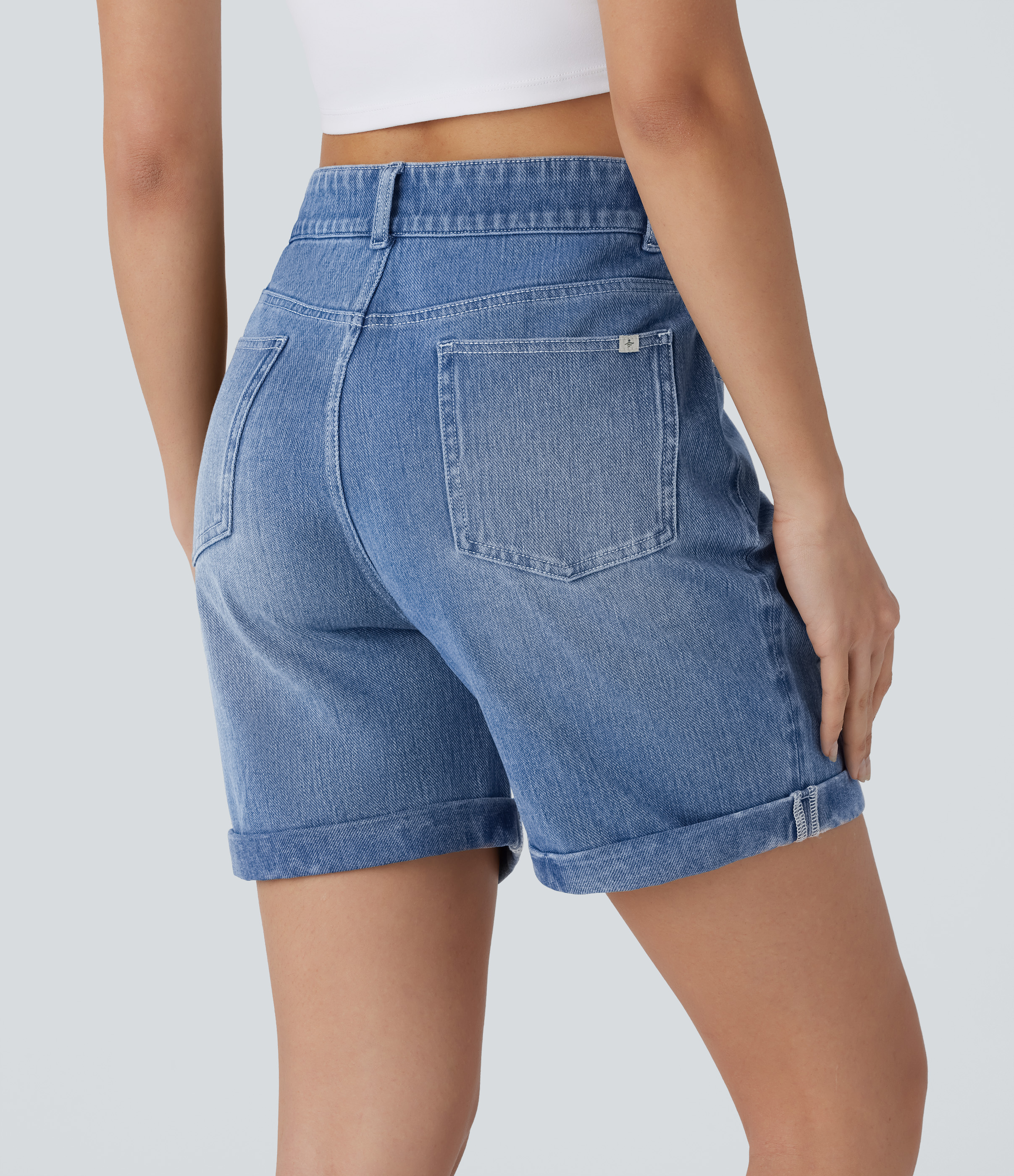 Halara Flex™ High Waist Shorts mit Taschen, zerrissen, umgeschlagenem Saum, gewaschene Denim Casual Shorts