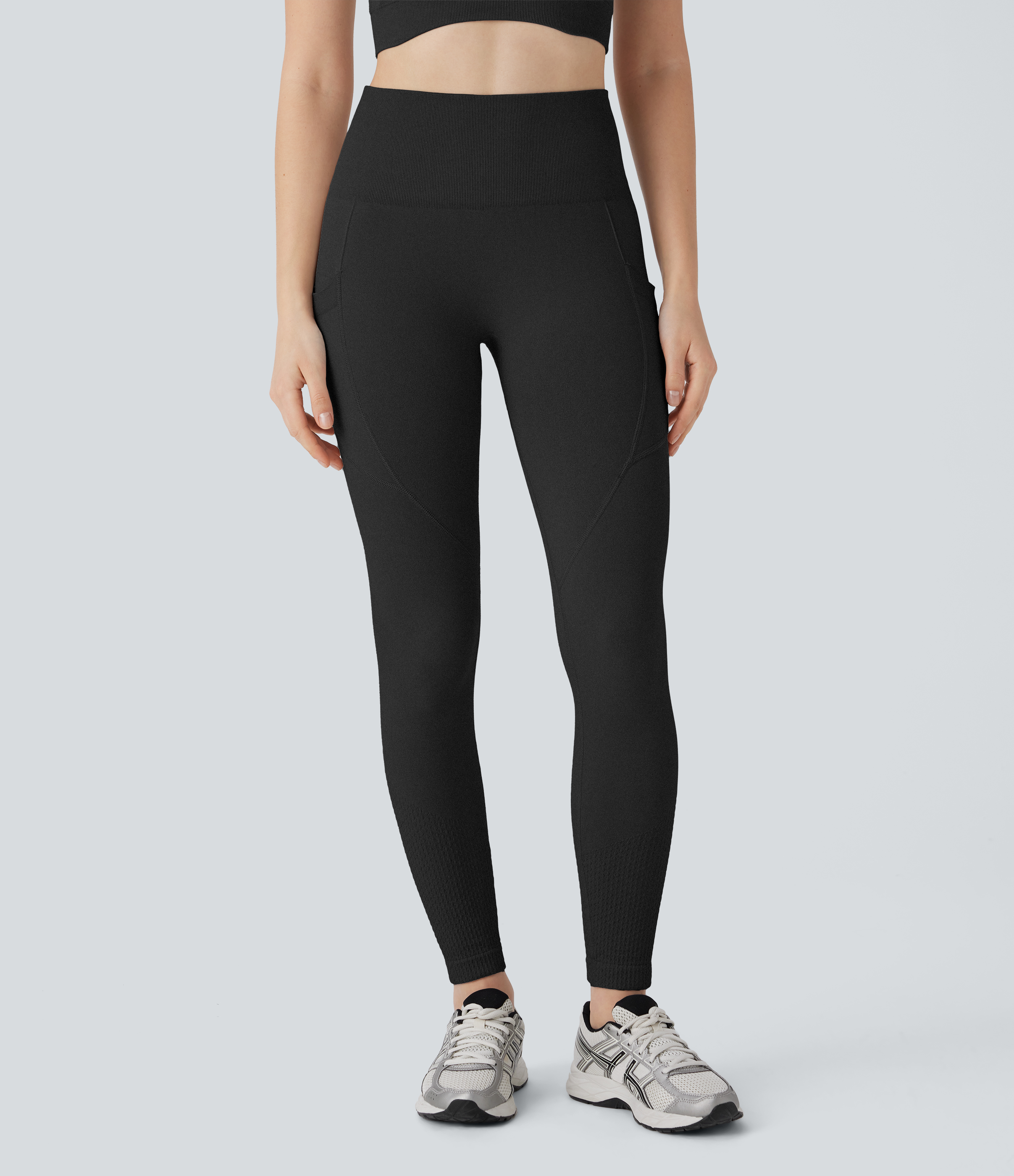 Halara Seamless Flow High Waisted Tummy Control Butt Lifting Side Pocket 7/8 Yoga Leggings  - Black - XS(7/8) gym leggings 