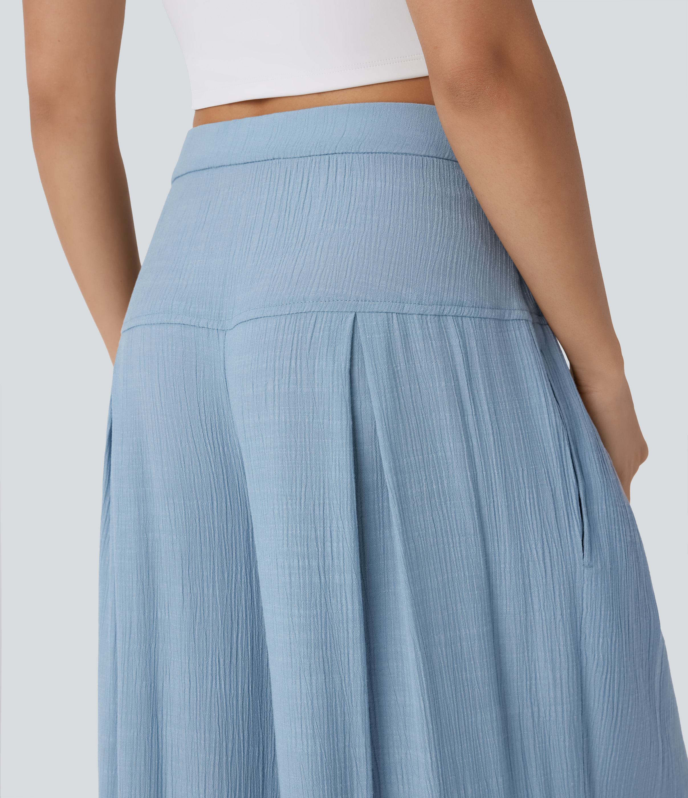 Halara Low Rise Drawstring Invisible Zipper Side Pocket Wide Leg Resort Pants  - Dusty Cyan Blue - S(regular) sweatpants jogger pants 