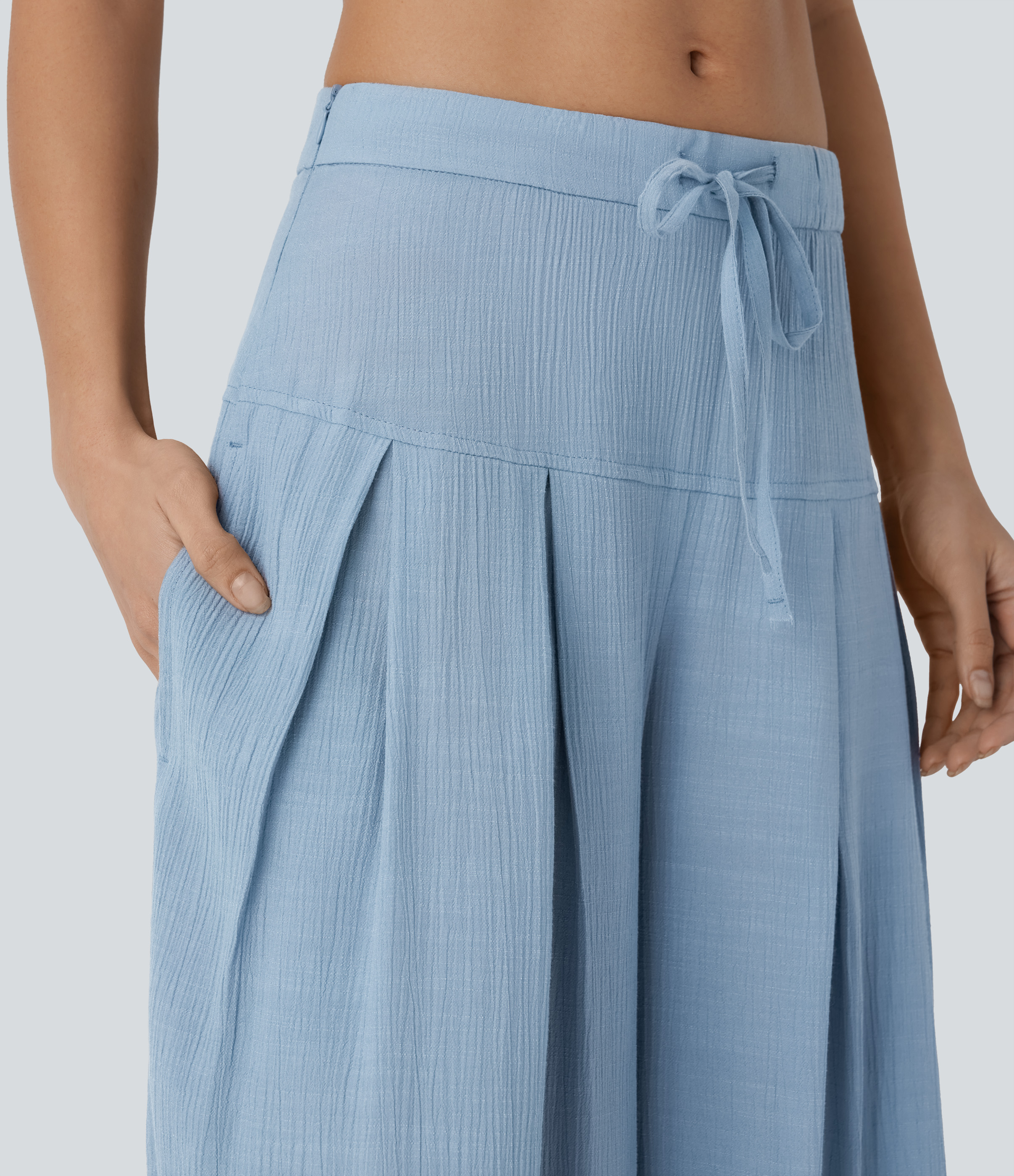 Halara Low Rise Drawstring Invisible Zipper Side Pocket Wide Leg Resort Pants  - Dusty Cyan Blue - S(regular) sweatpants jogger pants 