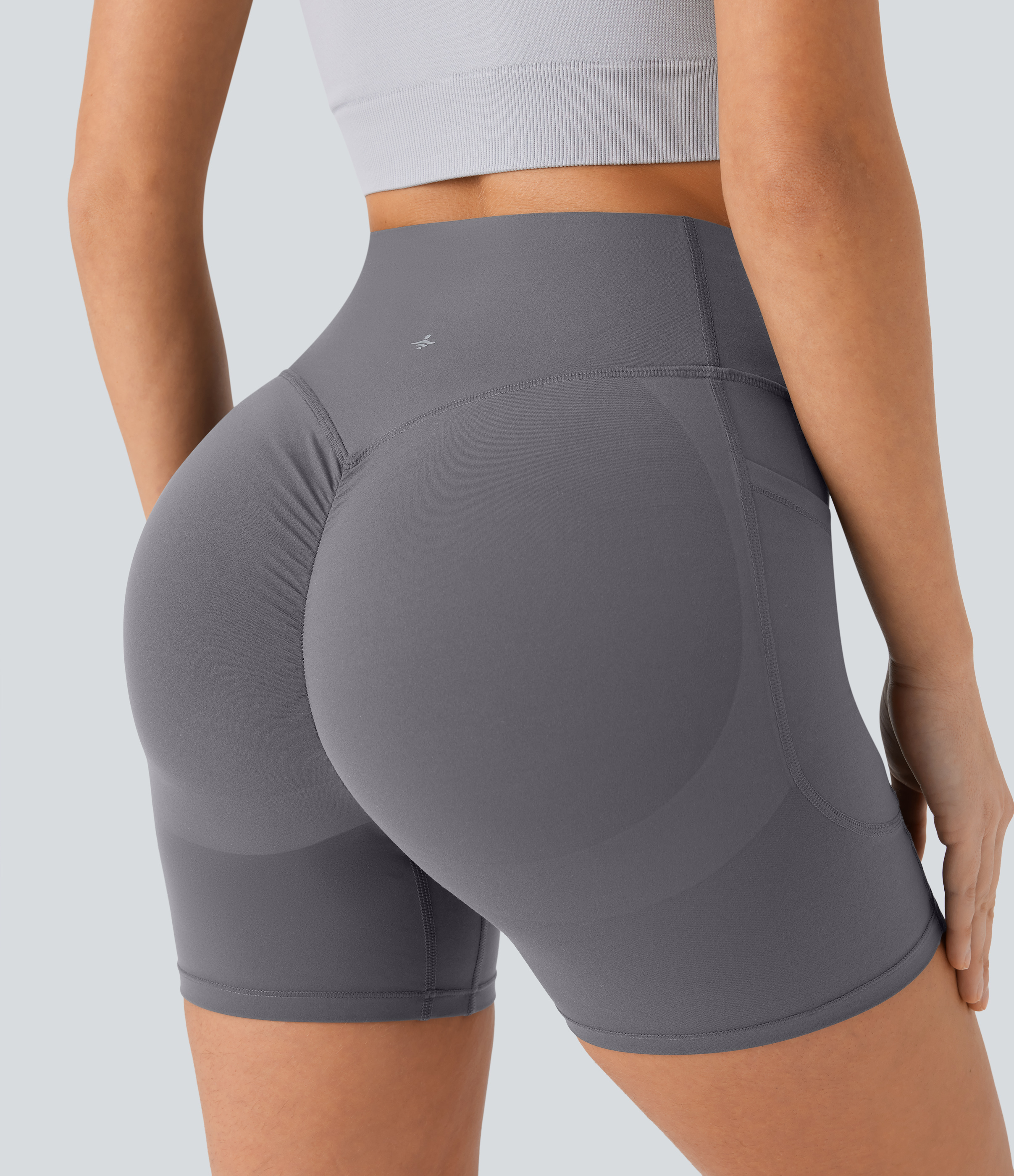 Halara SoCinched High Waisted Butt Lifting Tummy Control Side Pocket Shaping Workout UltraSculpt Biker Shorts 5``  - Volcanic Ash - S 