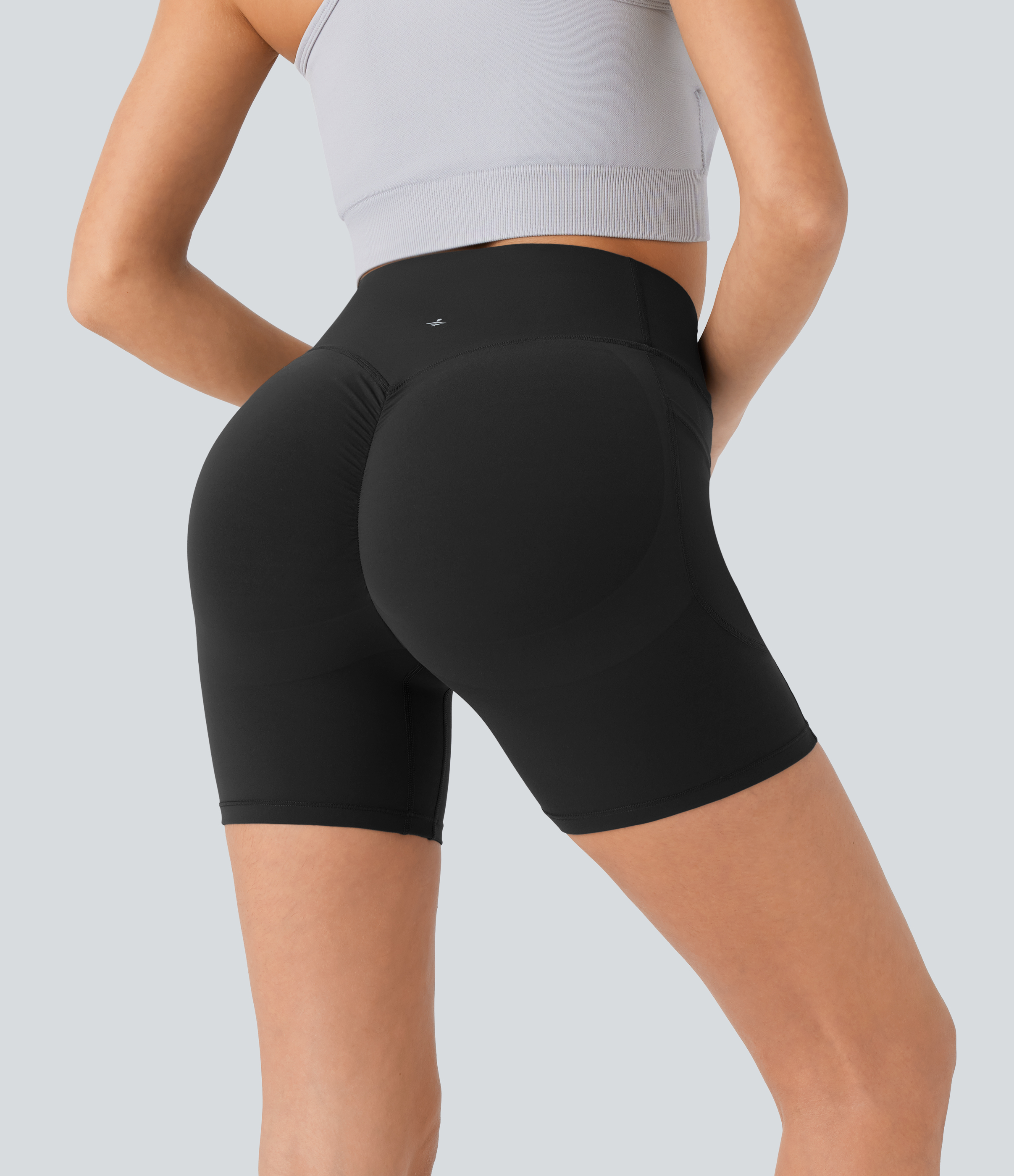 Halara SoCinched High Waisted Butt Lifting Tummy Control Side Pocket Shaping Workout UltraSculpt Biker Shorts 5``  - Black - L 