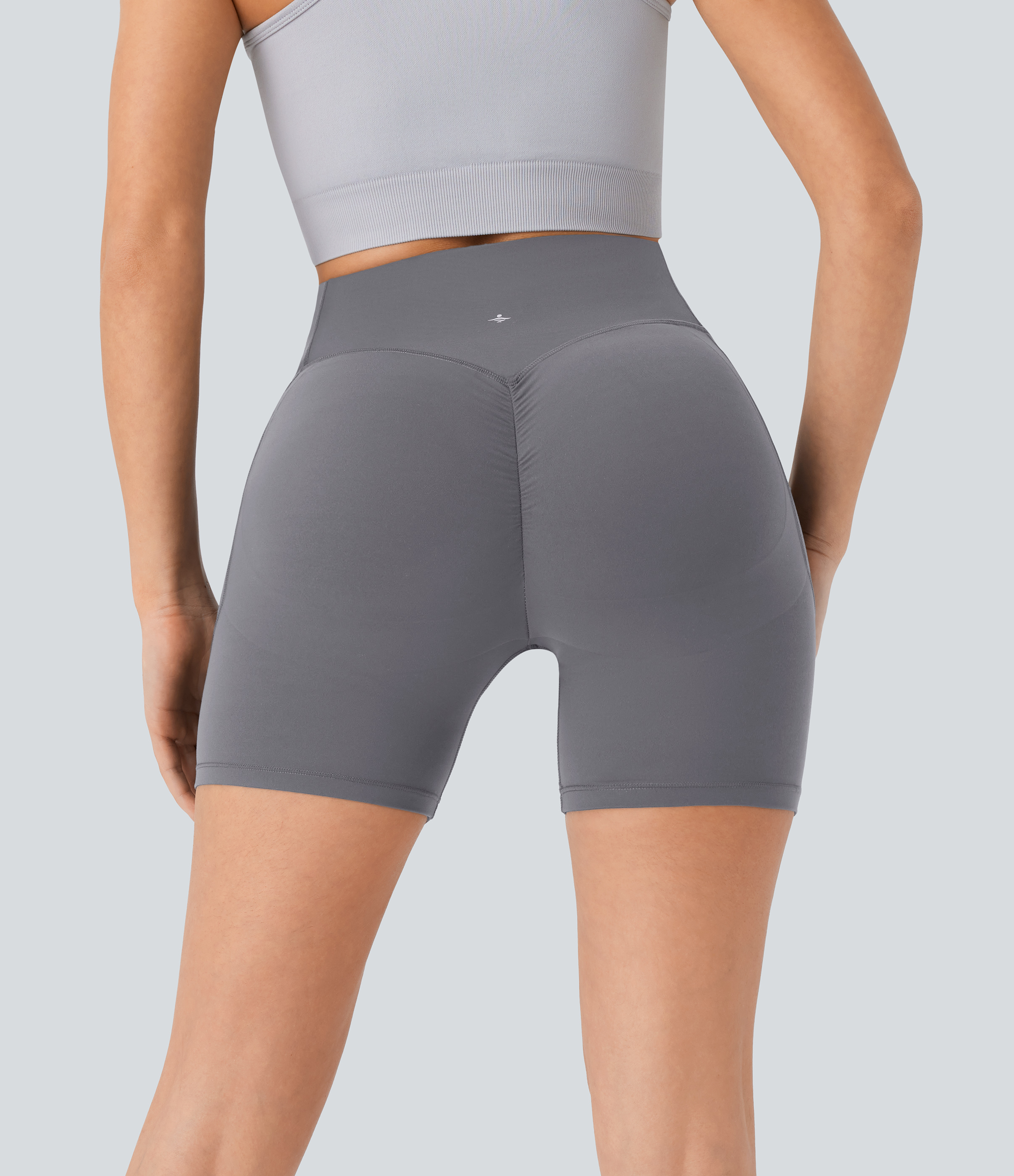 Halara SoCinched High Waisted Butt Lifting Tummy Control Side Pocket Shaping Workout UltraSculpt Biker Shorts 5``  - Volcanic Ash - S 