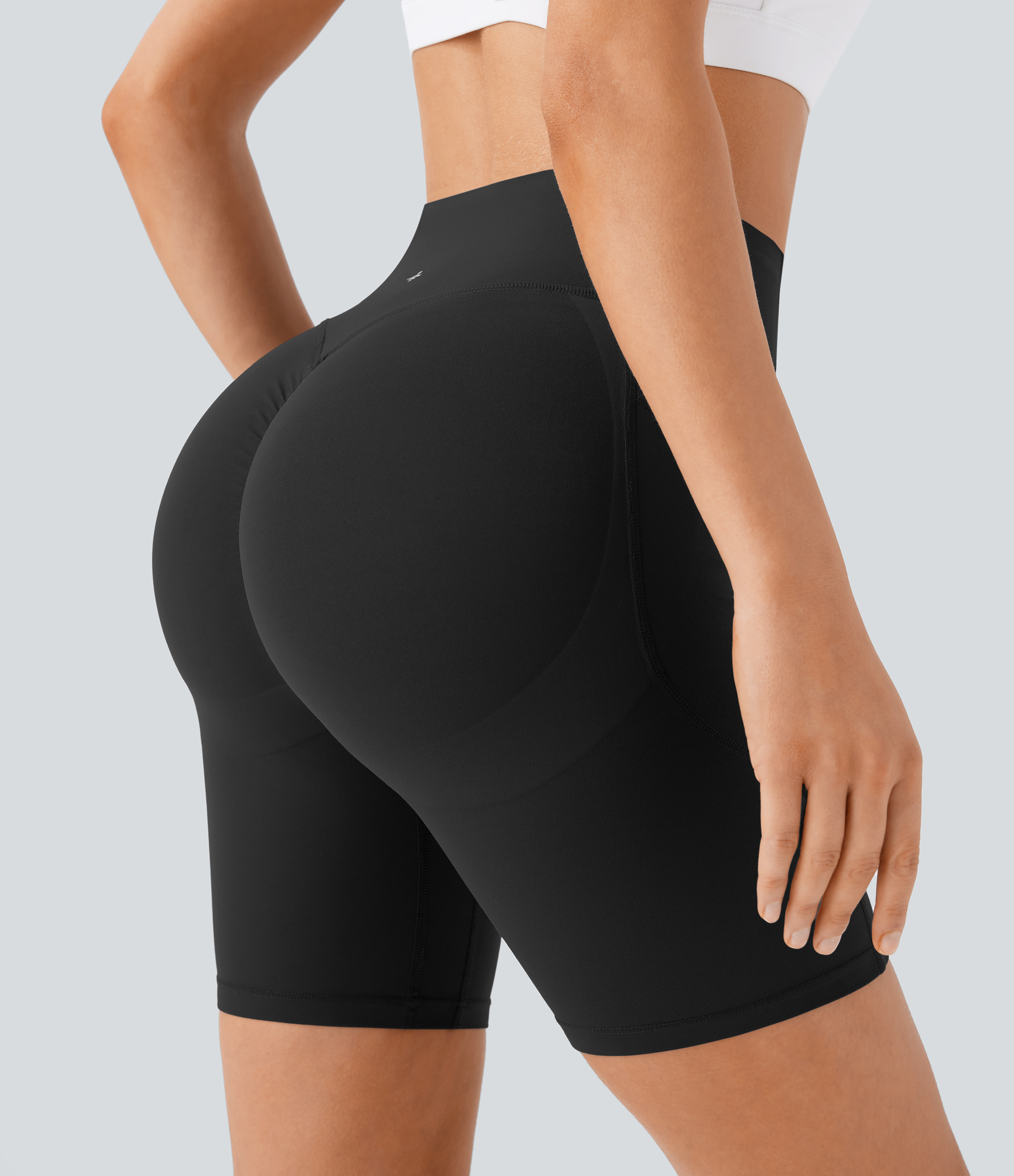 Halara SoCinched High Waisted Butt Lifting Tummy Control Side Pocket Shaping Workout UltraSculpt Biker Shorts 7``  - Black - S 