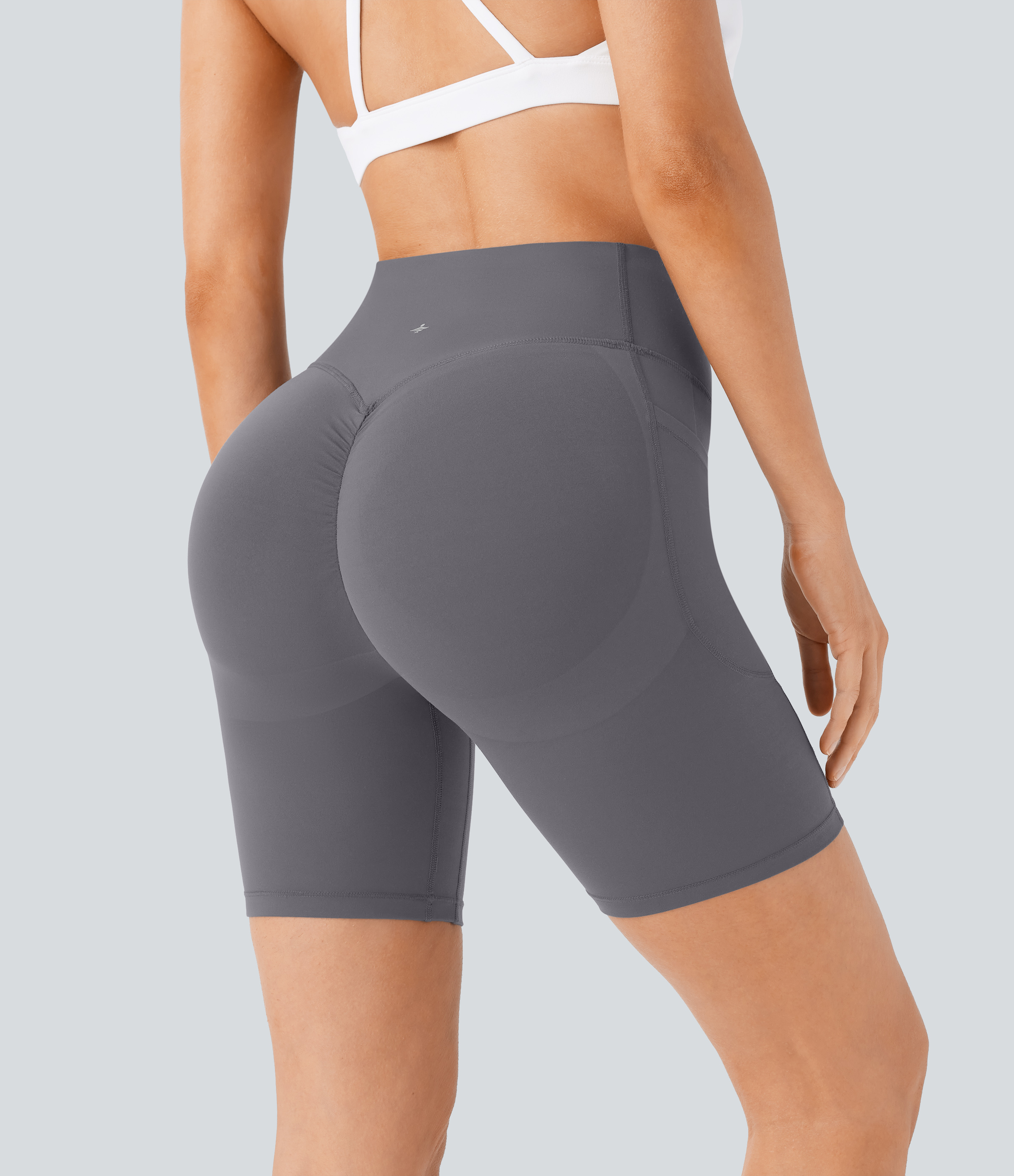 Halara SoCinched High Waisted Butt Lifting Tummy Control Side Pocket Shaping Workout UltraSculpt Biker Shorts 7``  - Volcanic Ash - XL 