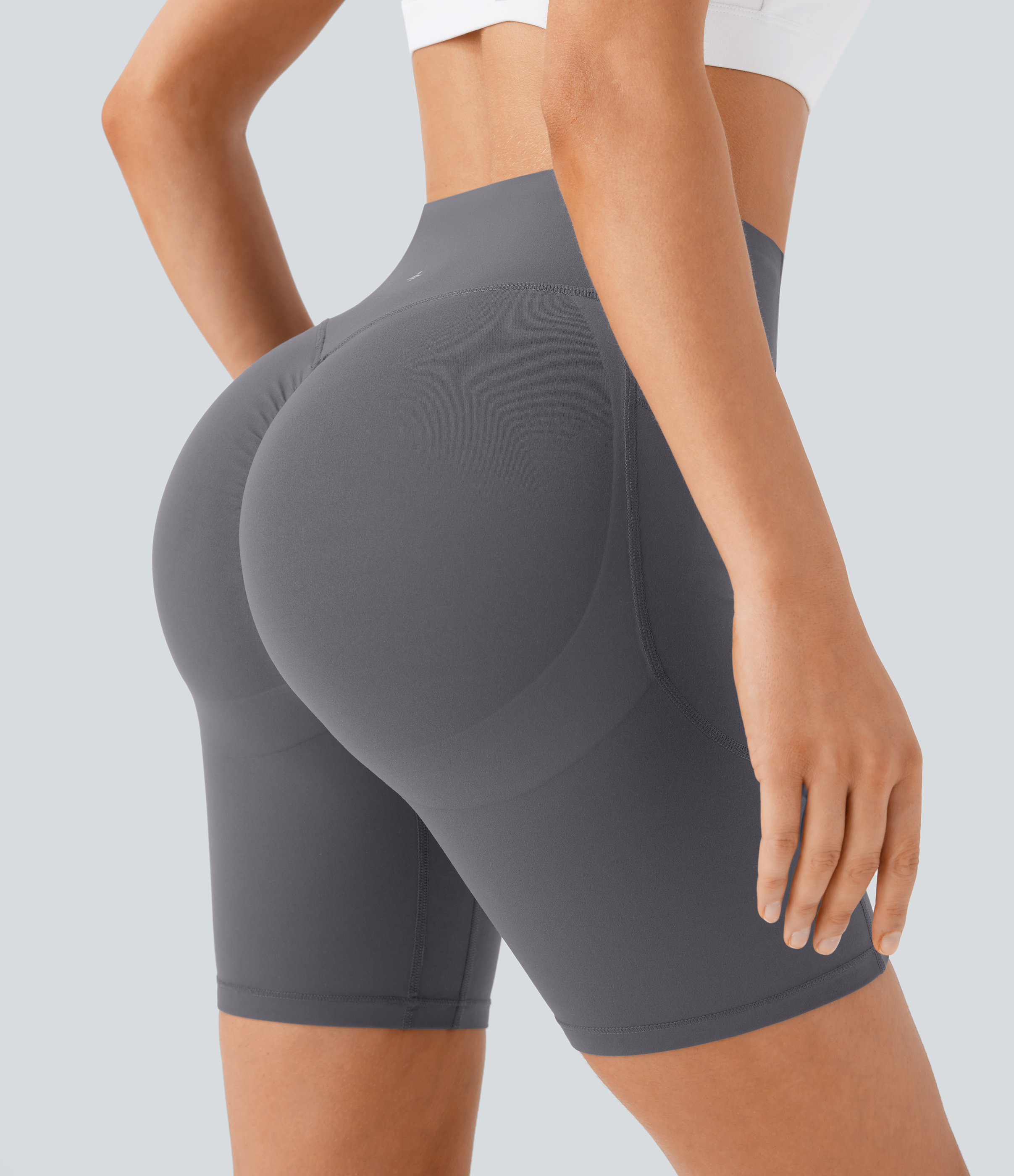 Halara SoCinched High Waisted Butt Lifting Tummy Control Side Pocket Shaping Workout UltraSculpt Biker Shorts 7``  - Volcanic Ash - XL 