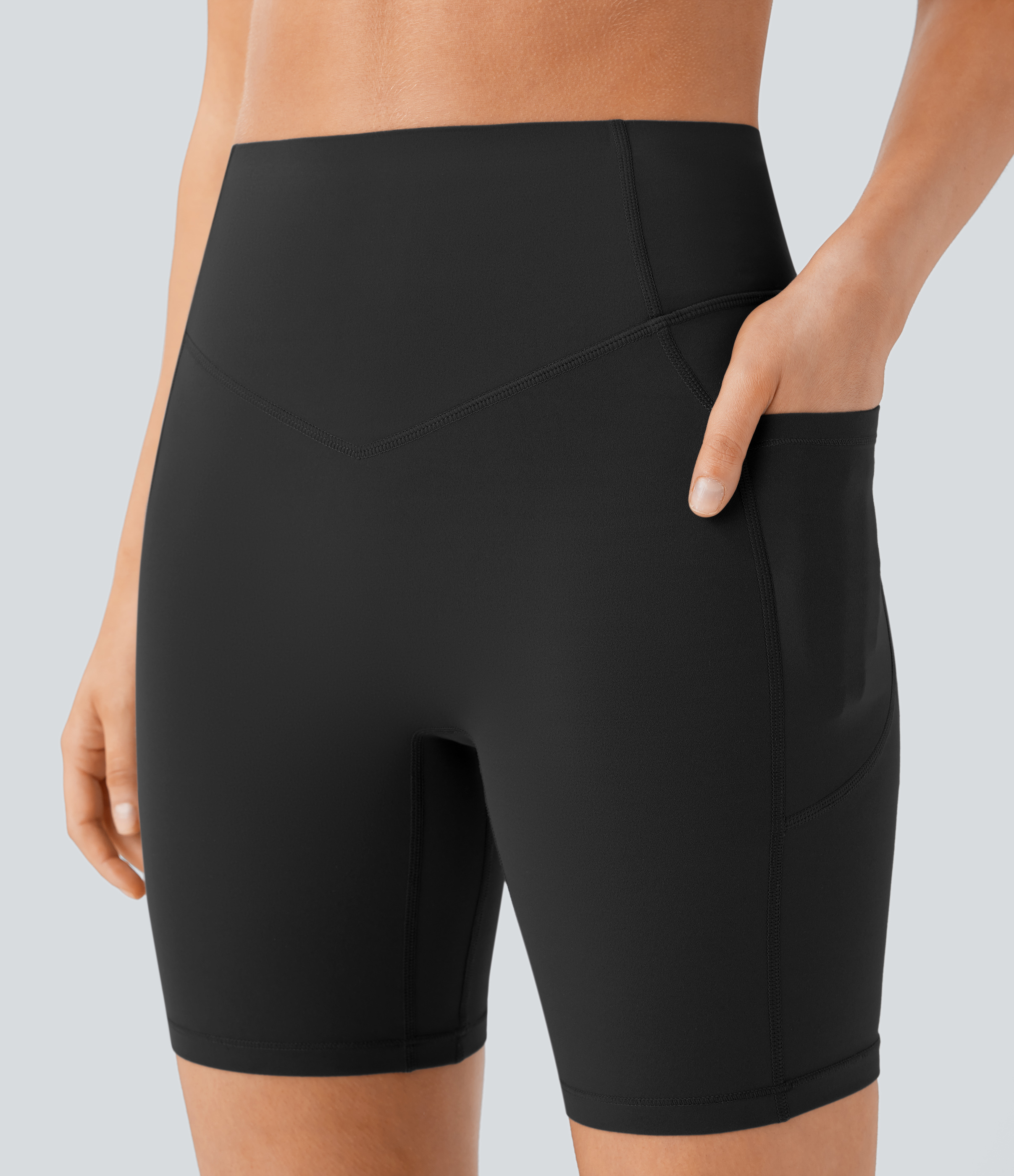 Halara SoCinched High Waisted Butt Lifting Tummy Control Side Pocket Shaping Workout UltraSculpt Biker Shorts 7``  - Black - S 