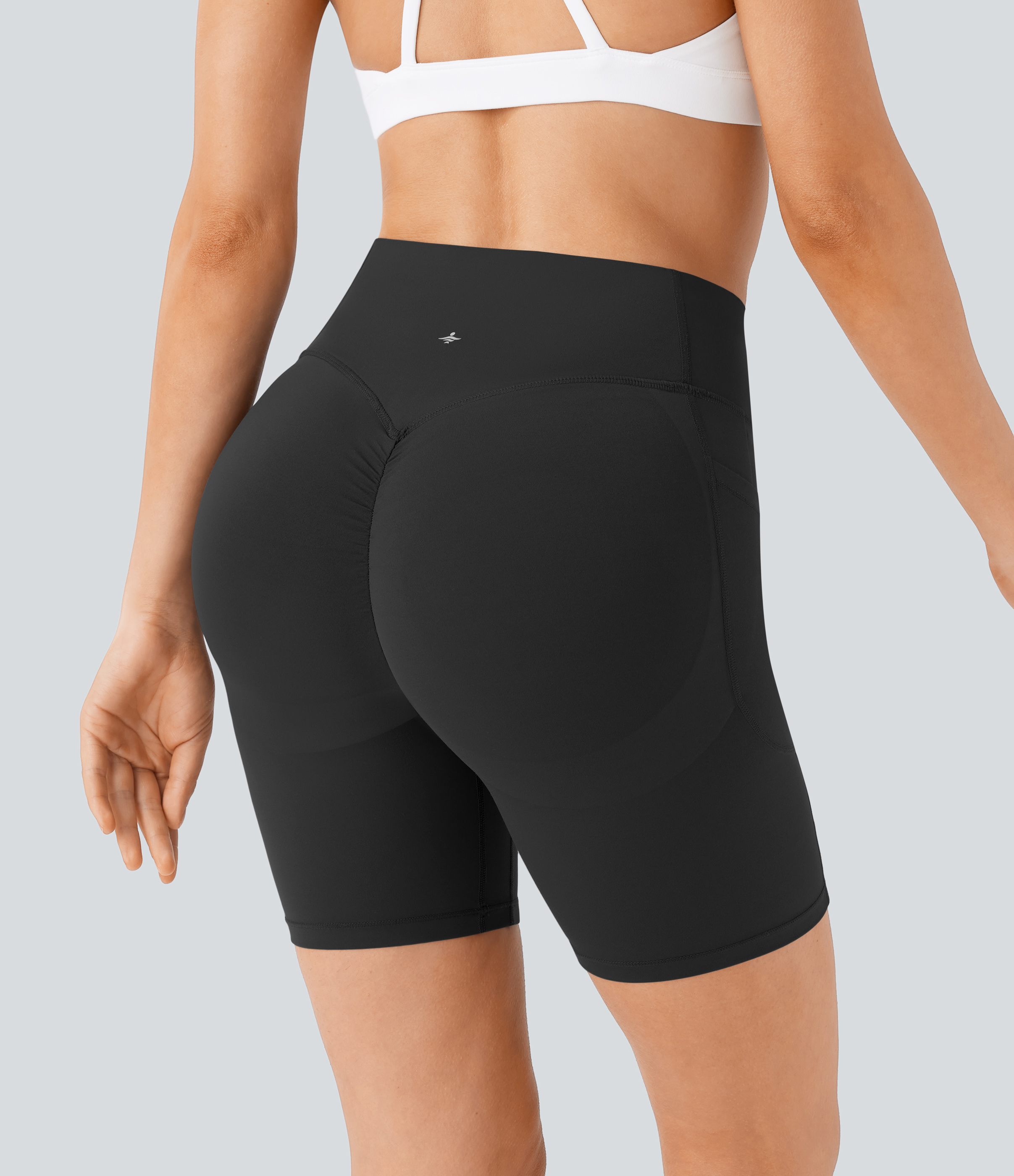 Halara SoCinched High Waisted Butt Lifting Tummy Control Side Pocket Shaping Workout UltraSculpt Biker Shorts 7``  - Black - S 