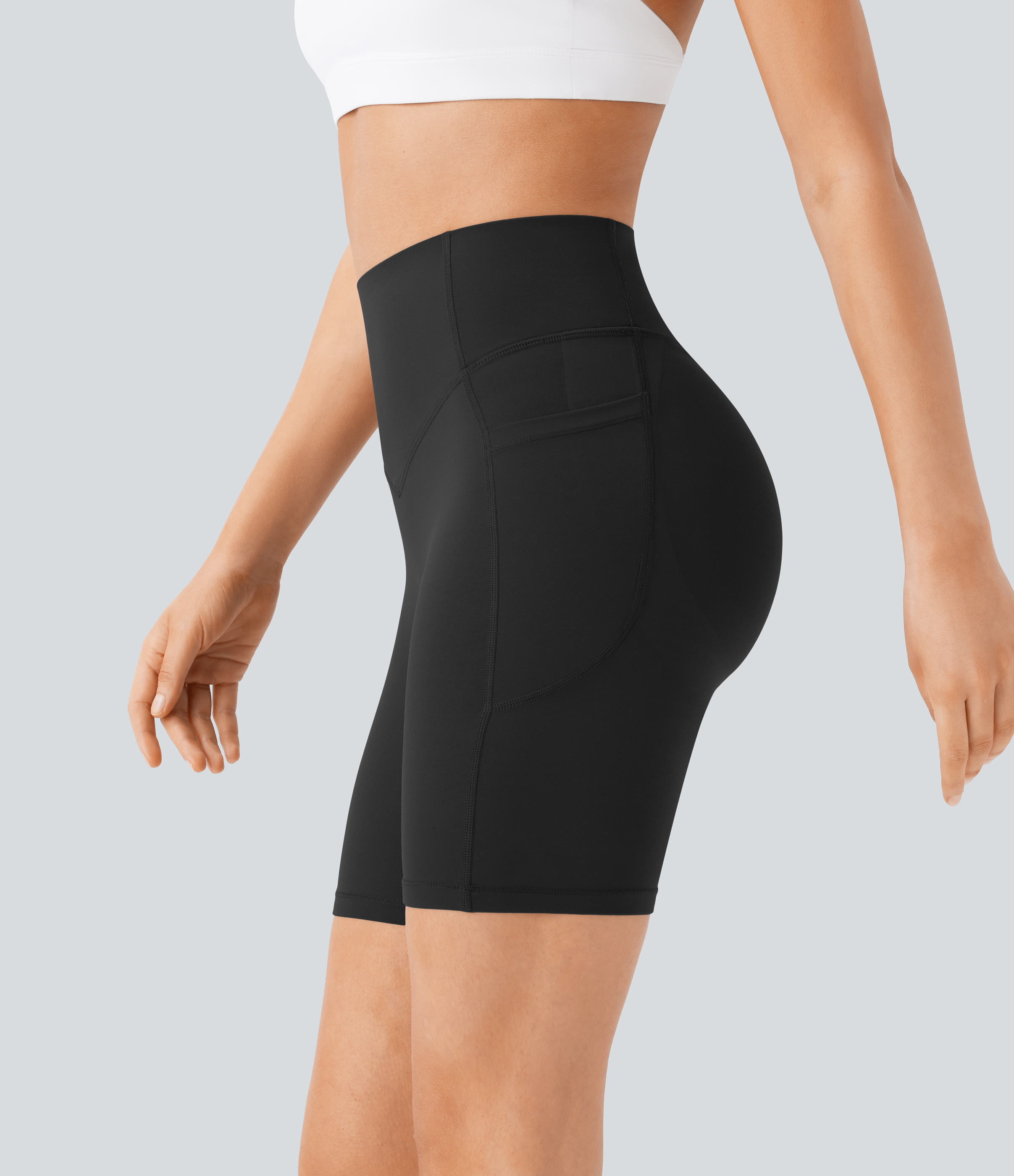 Halara UltraSculpt™ - Formende Workout-Shorts mit hohem Bund, Seitentaschen, Booty-Scrunch und Seitentaschen - Po-Lifting, 17,8 cm
