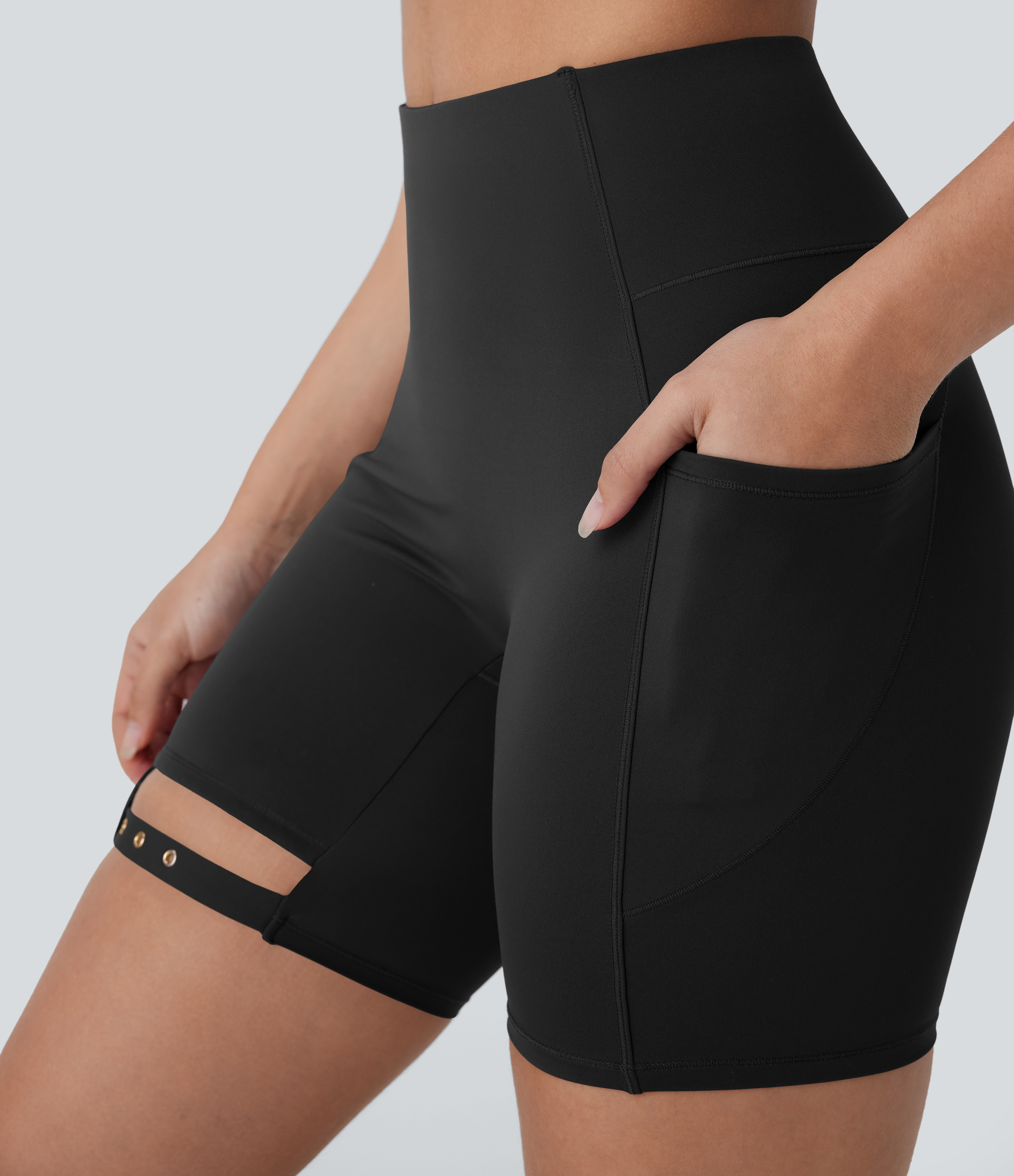 Halara Softlyzeroв„ў Airy High Waisted Side Pocket Adjustable Buckle Cool Touch Dance Biker Shorts 7``  - Black - XL biker shorts women 