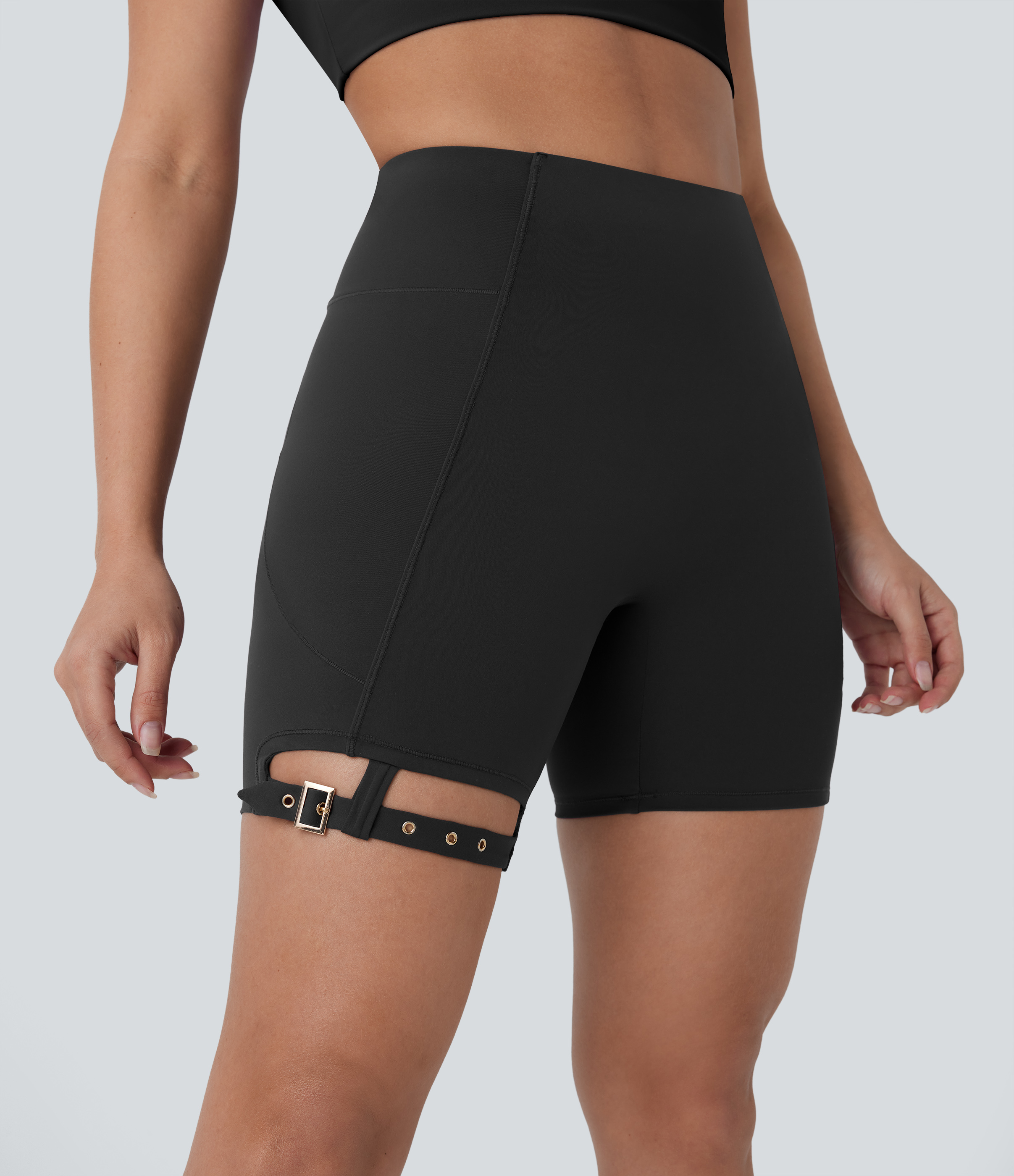 Halara Softlyzeroв„ў Airy High Waisted Side Pocket Adjustable Buckle Cool Touch Dance Biker Shorts 7``  - Black - XL biker shorts women 