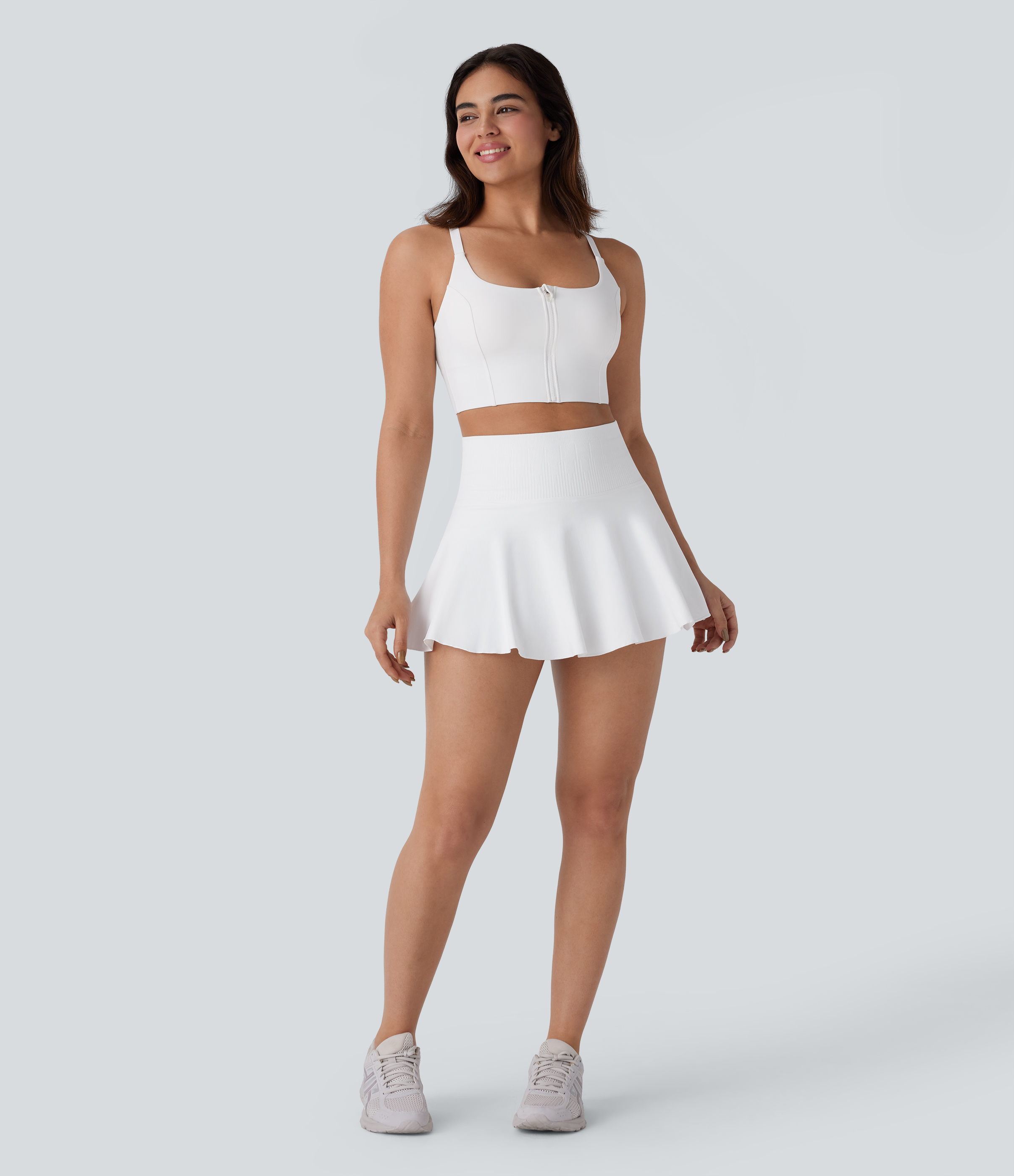 Halara Seamless Flow High Waisted 2-in-1 Flare Mini Yoga Skirt  - White - XL(regular) midi skirt a line skirt golfing skirt 