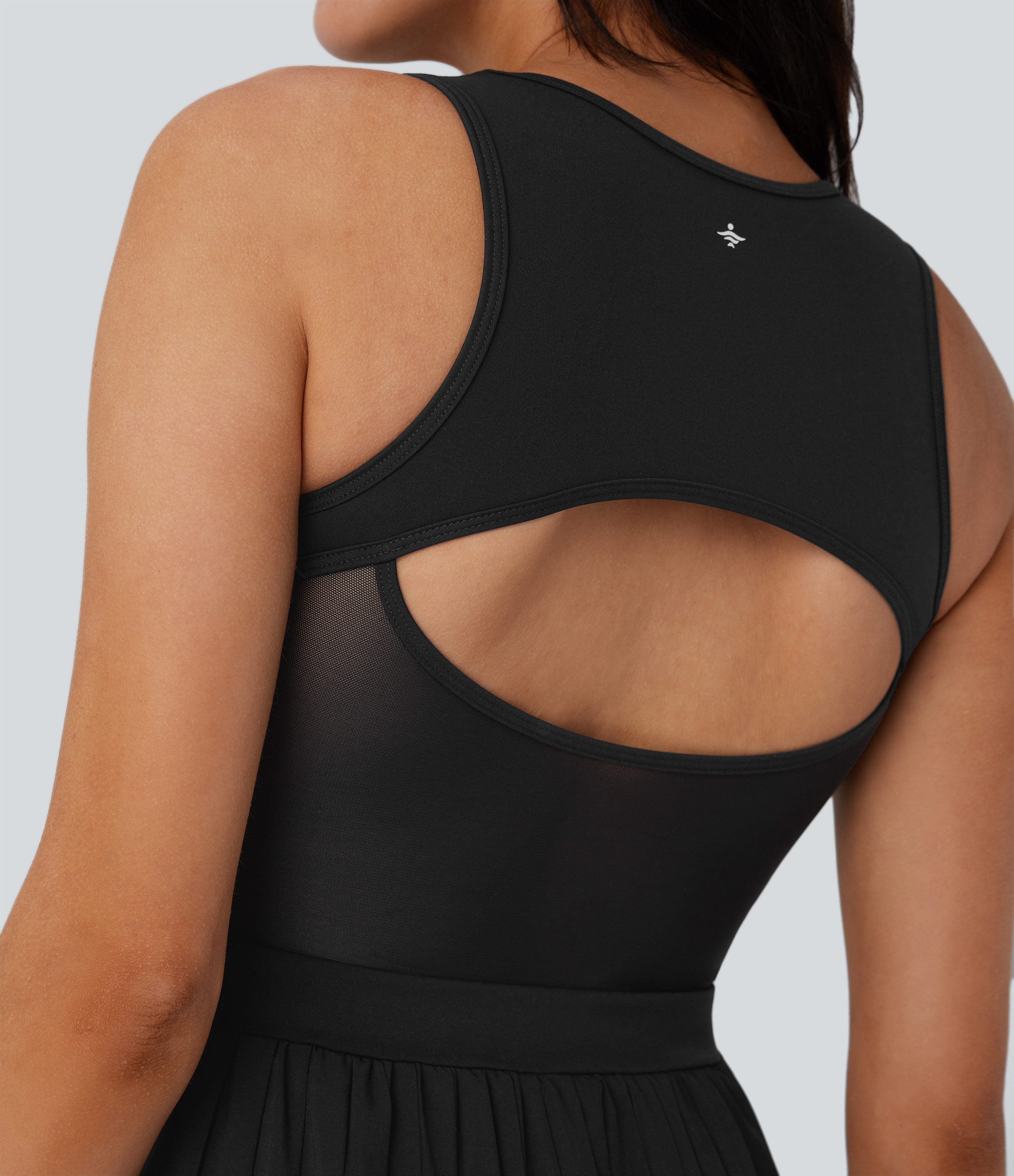 Halara Breezefulв„ў Cut Out Contrast Mesh Pleated Hem 2 Piece Set Side Pocket Mini Quick Dry Dance Active Tank Dress Workout Dress - Black - XL 