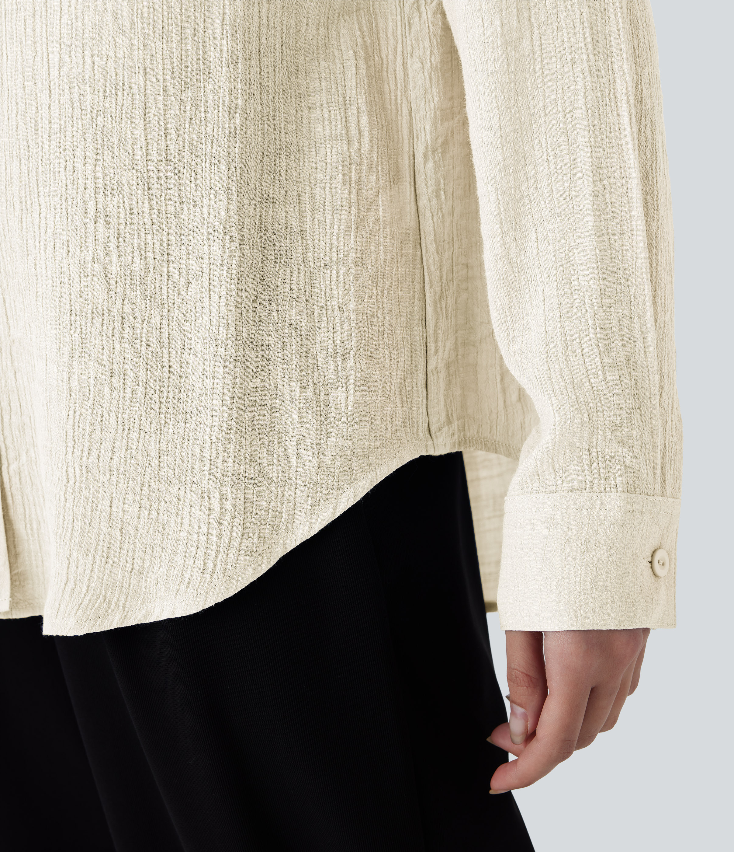 Halara Collared Button Long Sleeve Curved Hem Work Shirt  - Rutabaga - L 