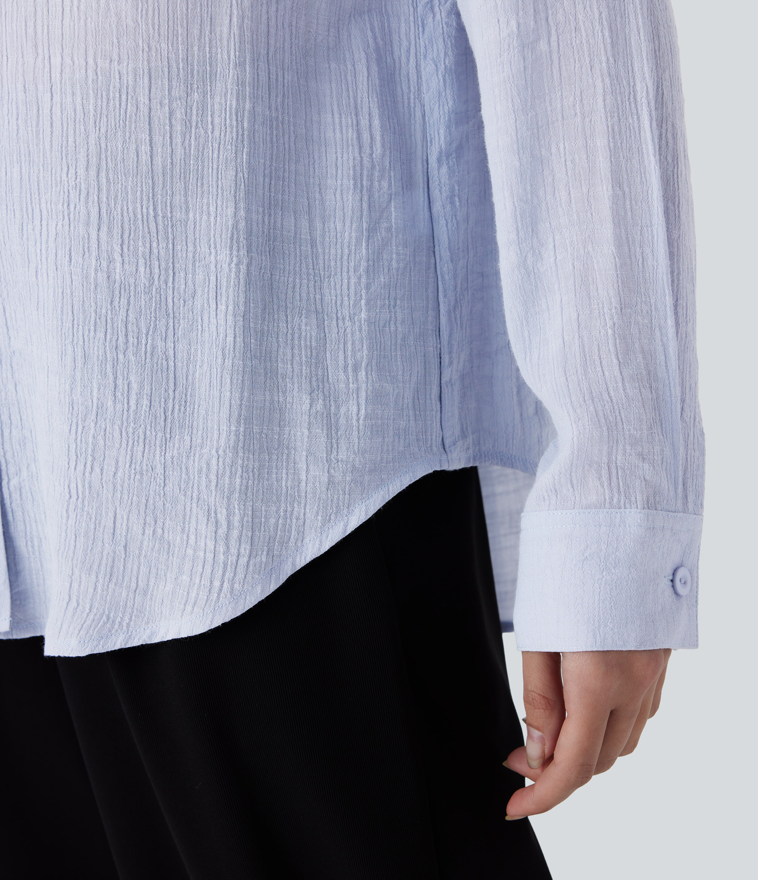 Halara Collared Button Long Sleeve Curved Hem Work Shirt  - Arctic Ice - XS 