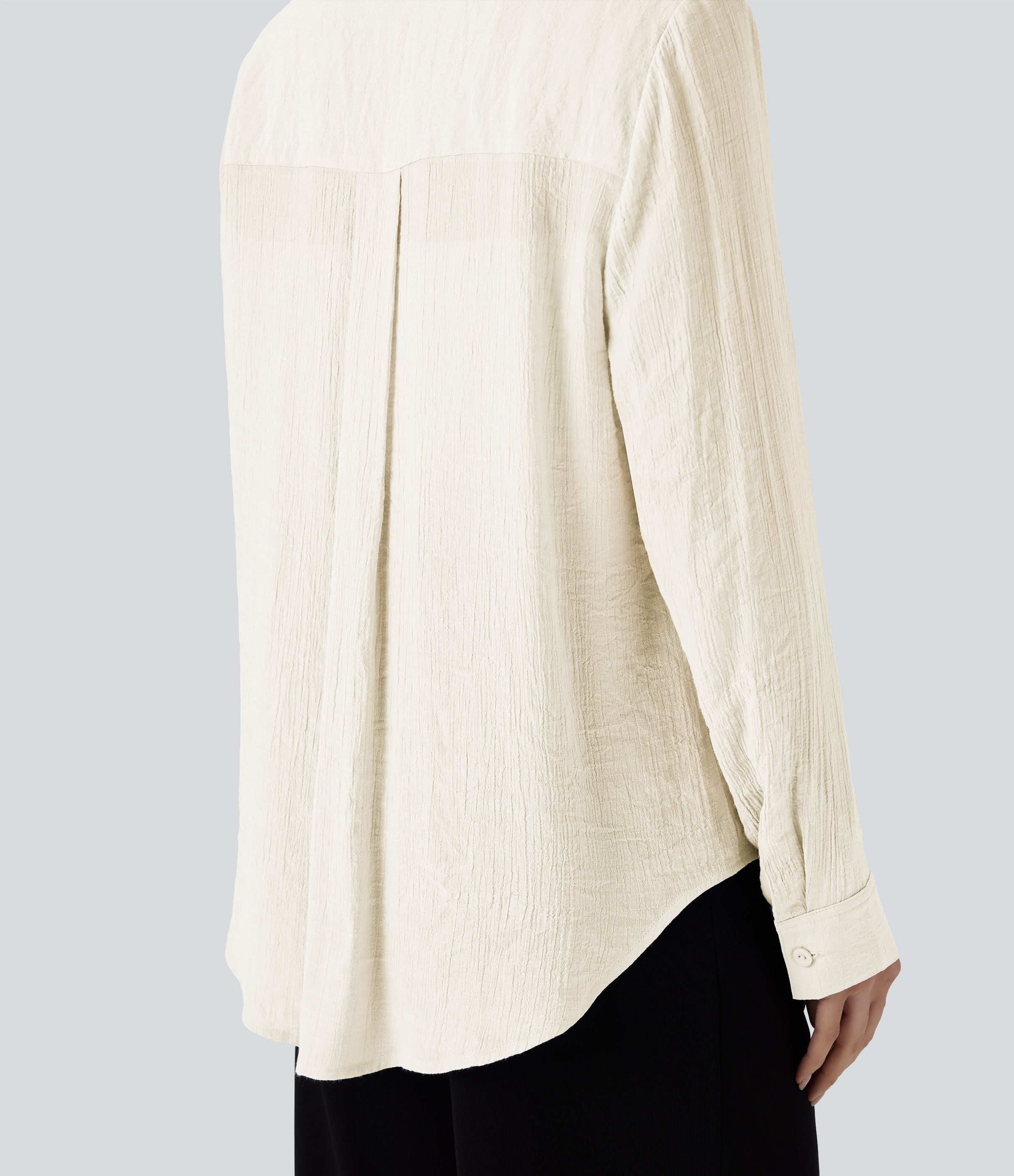 Halara Collared Button Long Sleeve Curved Hem Work Shirt  - Rutabaga - L 