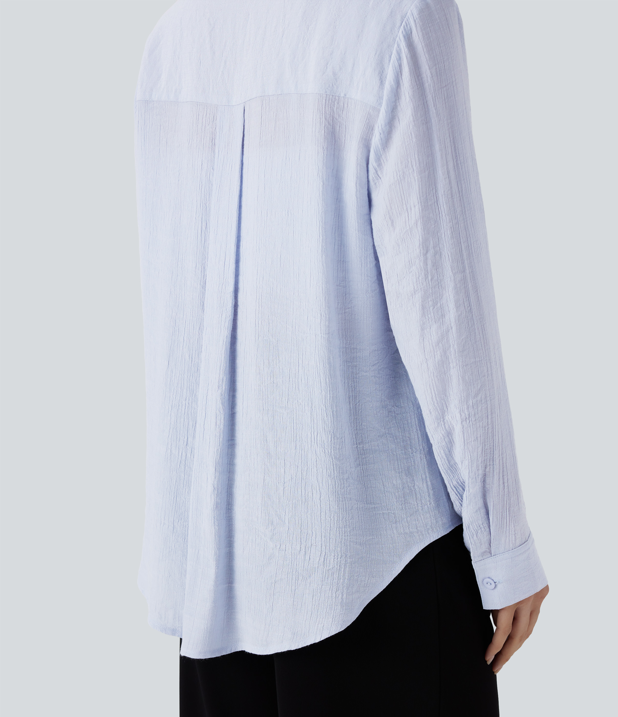 Halara Collared Button Long Sleeve Curved Hem Work Shirt  - Arctic Ice - XS 