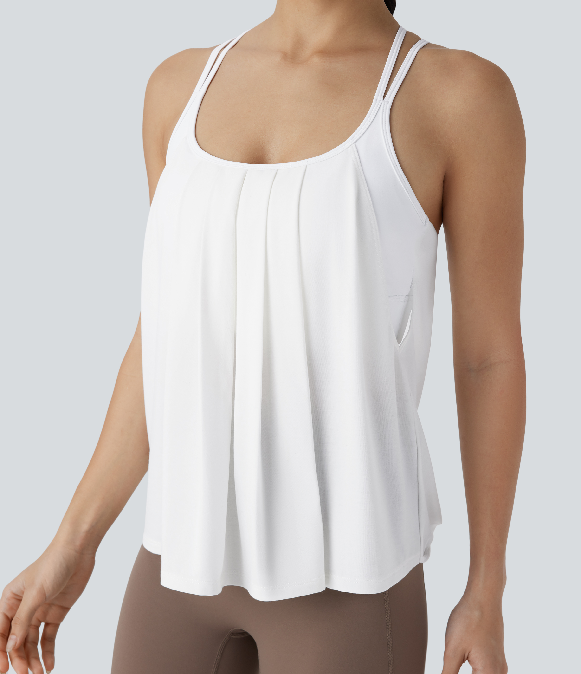 Halara Crisscross Backless Double Straps Pleated Quick Dry Yoga Cami Top Tank Top - White - XL golf tops halter top tunic tops 
