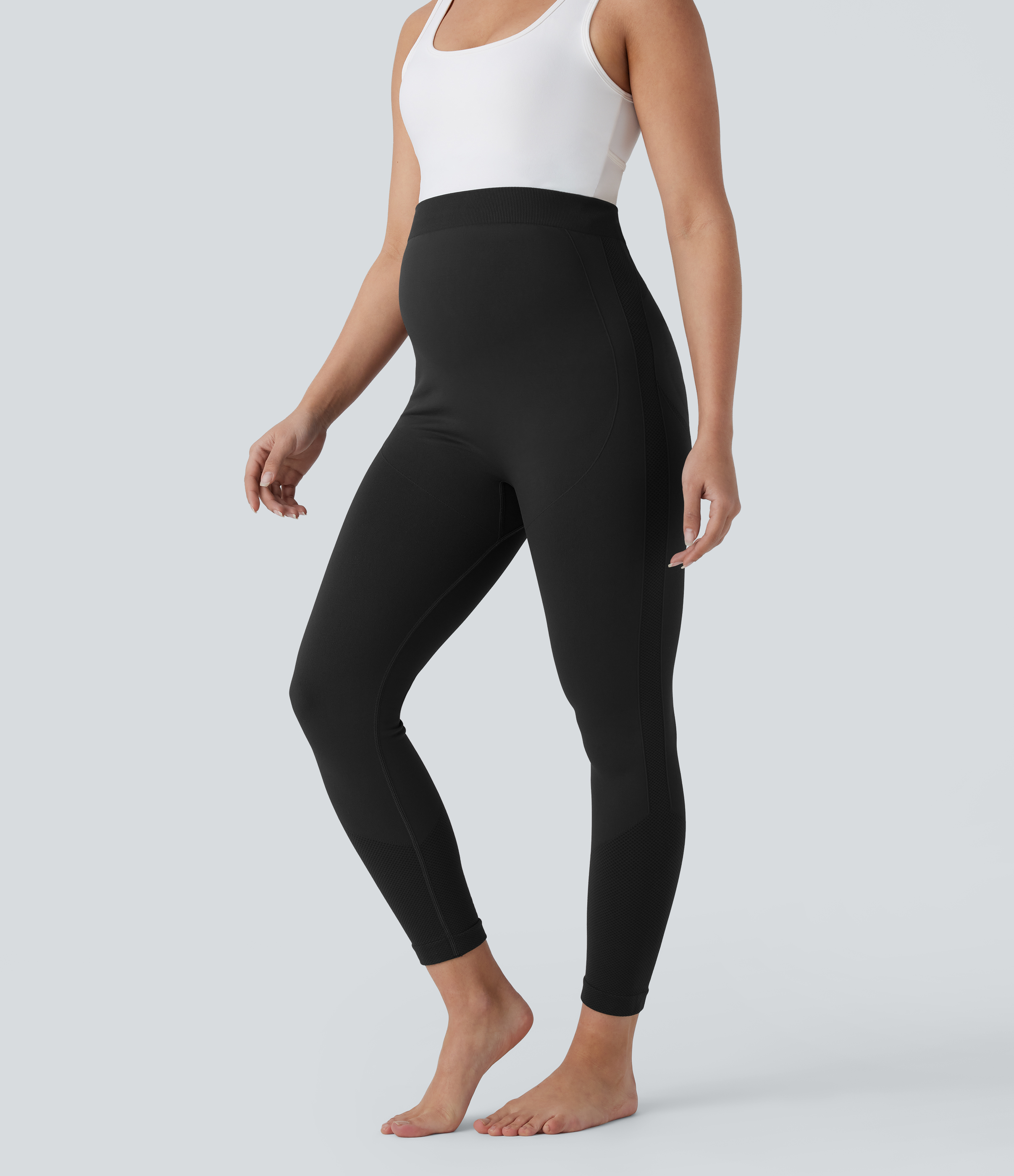 Halara Seamless Flow Super High Waisted 7/8 Yoga Maternity Leggings  - Black - XS(7/8) gym leggings leggings with pockets 