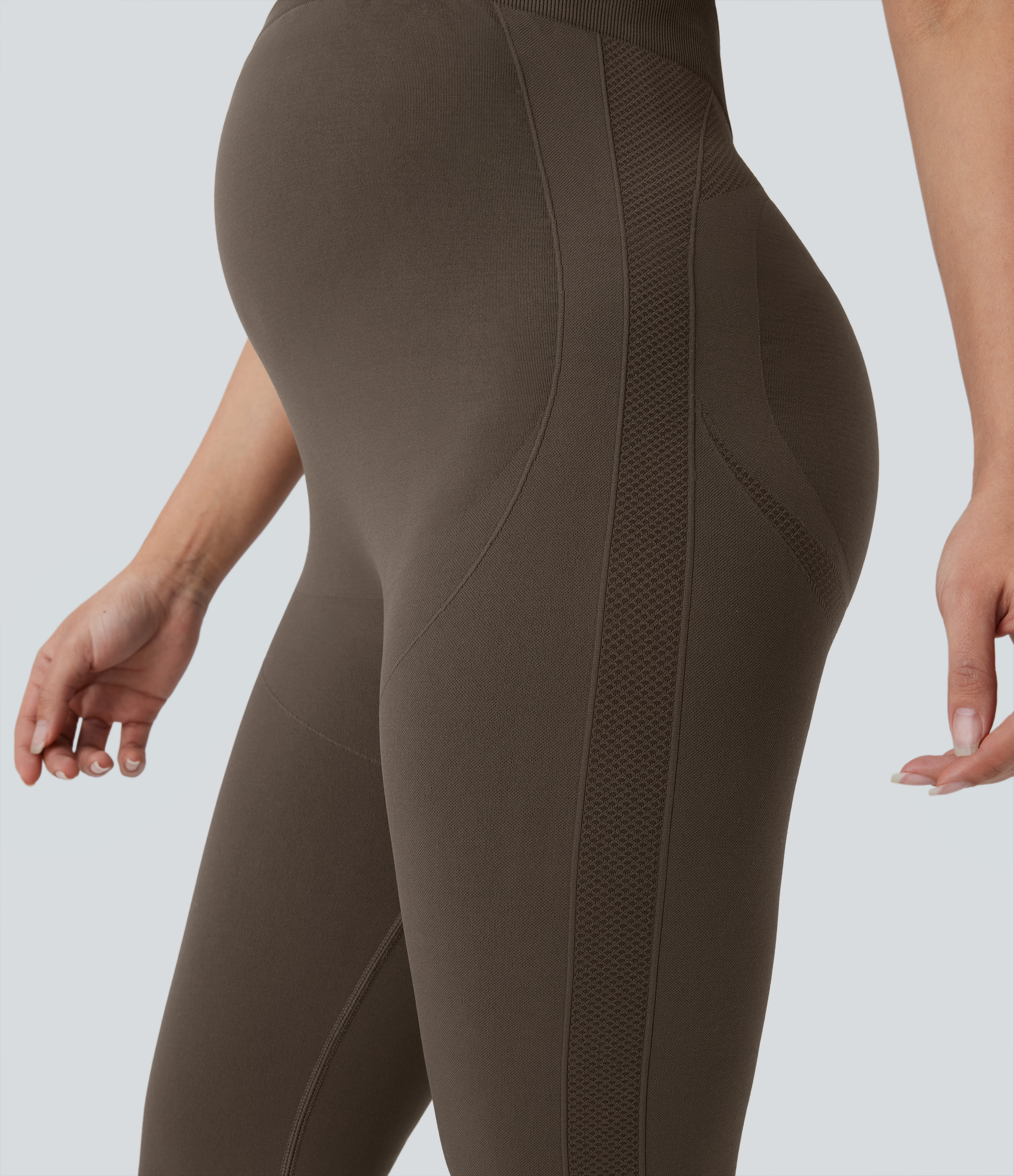 Halara Seamless Flow Super High Waisted 7/8 Yoga Maternity Leggings  - Dark Earthy Brown - XS(7/8) gym leggings leggings with pockets 