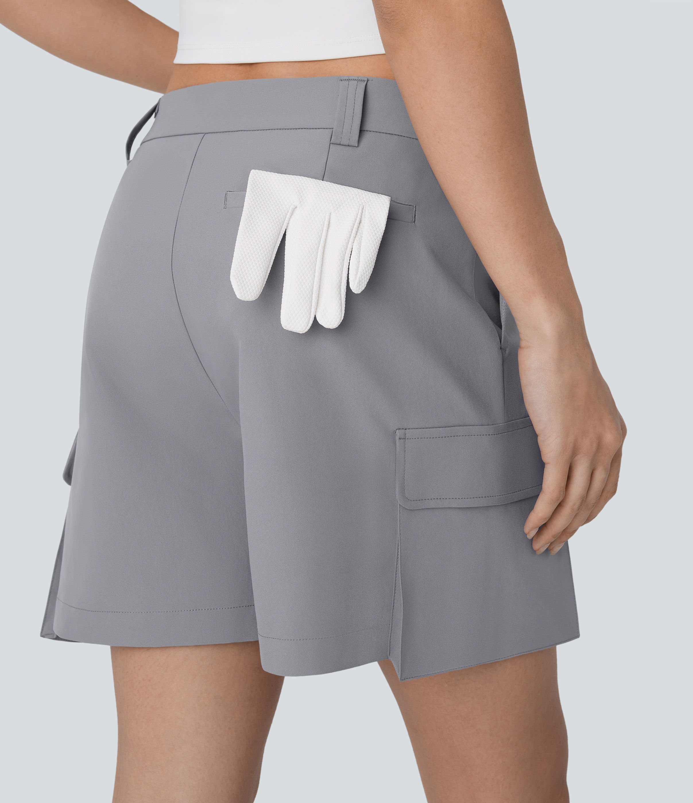 Halara Water Repellent Mid Rise Multiple Pockets Golf Cargo Shorts-Golf Tee Pocket Gym Short - Steel Gray - M booty shorts compression shorts 