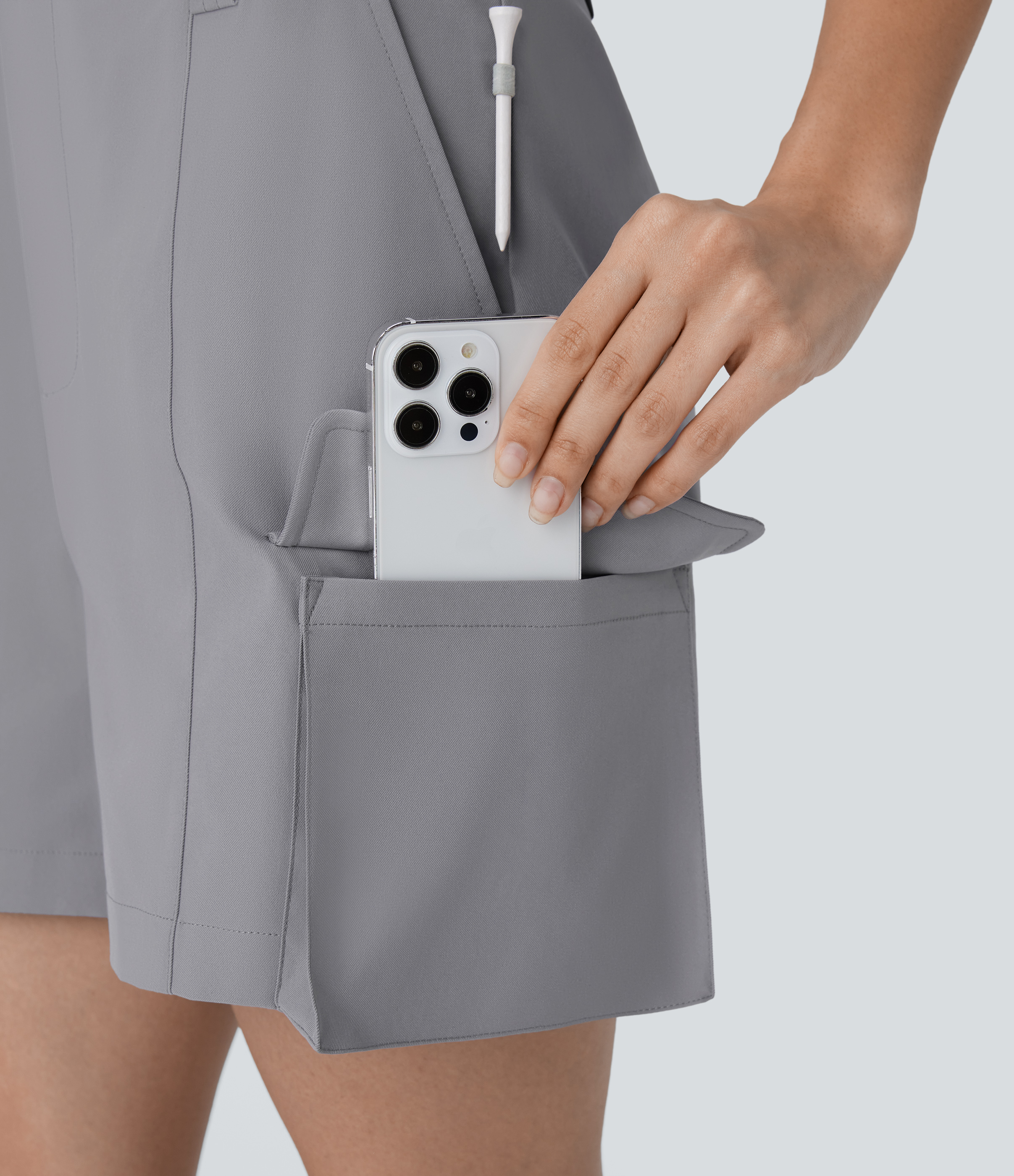 Halara Water Repellent Mid Rise Multiple Pockets Golf Cargo Shorts-Golf Tee Pocket Gym Short - Steel Gray - M booty shorts compression shorts 