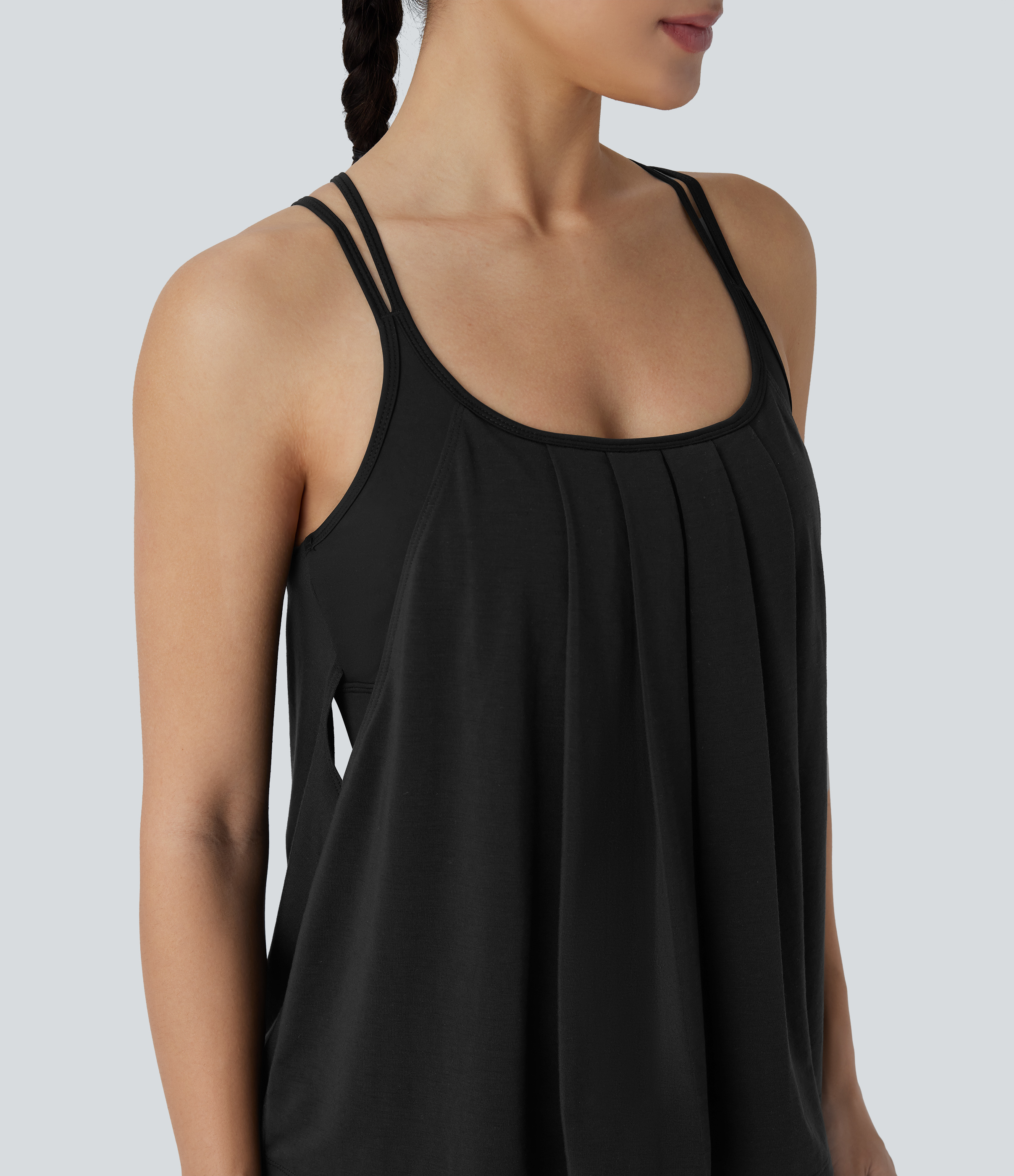 Halara Crisscross Backless Double Straps Pleated Quick Dry Yoga Cami Top Tank Top - Black - M golf tops halter top tunic tops sleeveless tops 