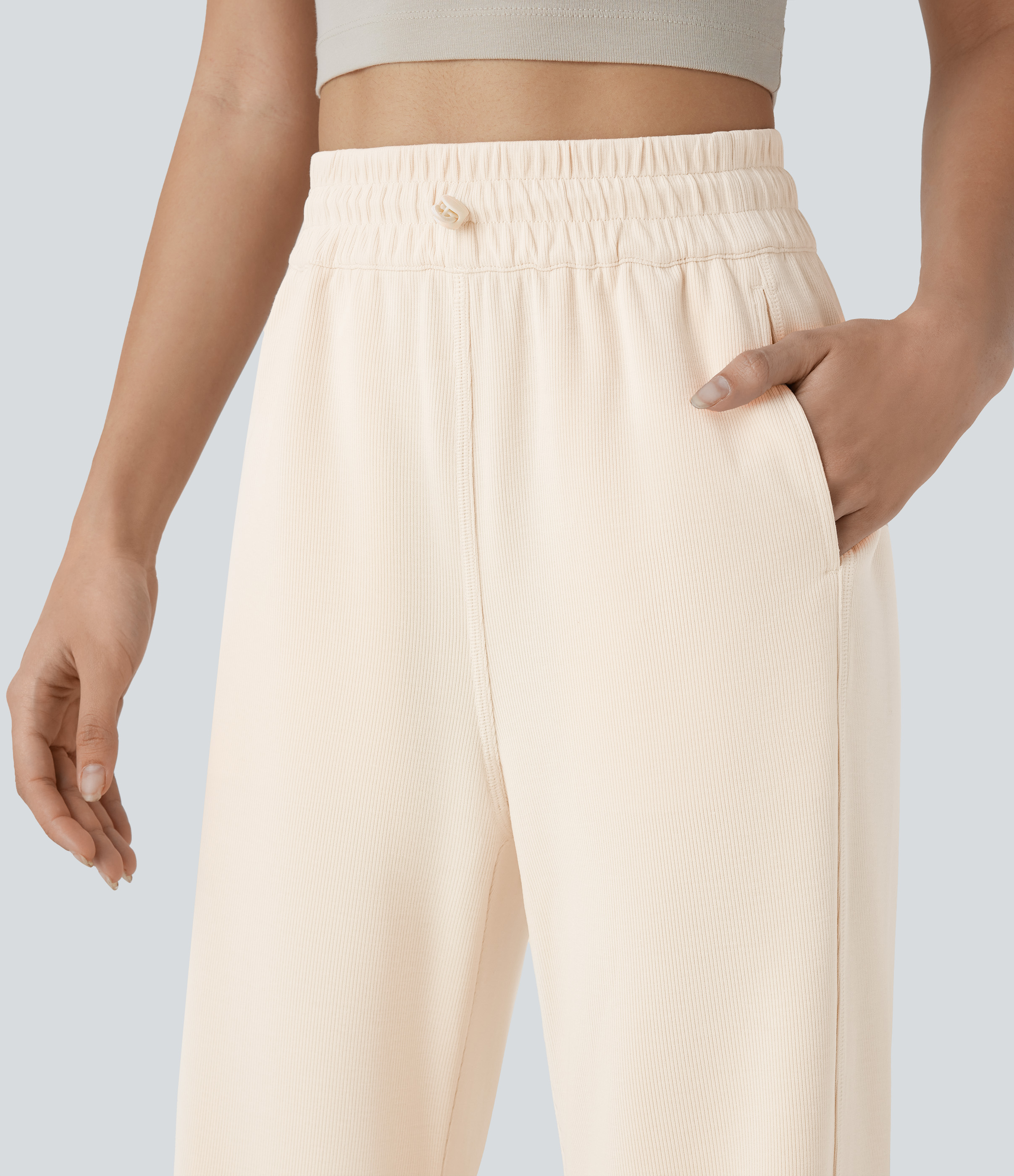 Halara High Waisted Adjustable Drawcord Side Pocket Straight Leg Casual Pants  - Birch - XL(regular) sweatpants jogger pants 