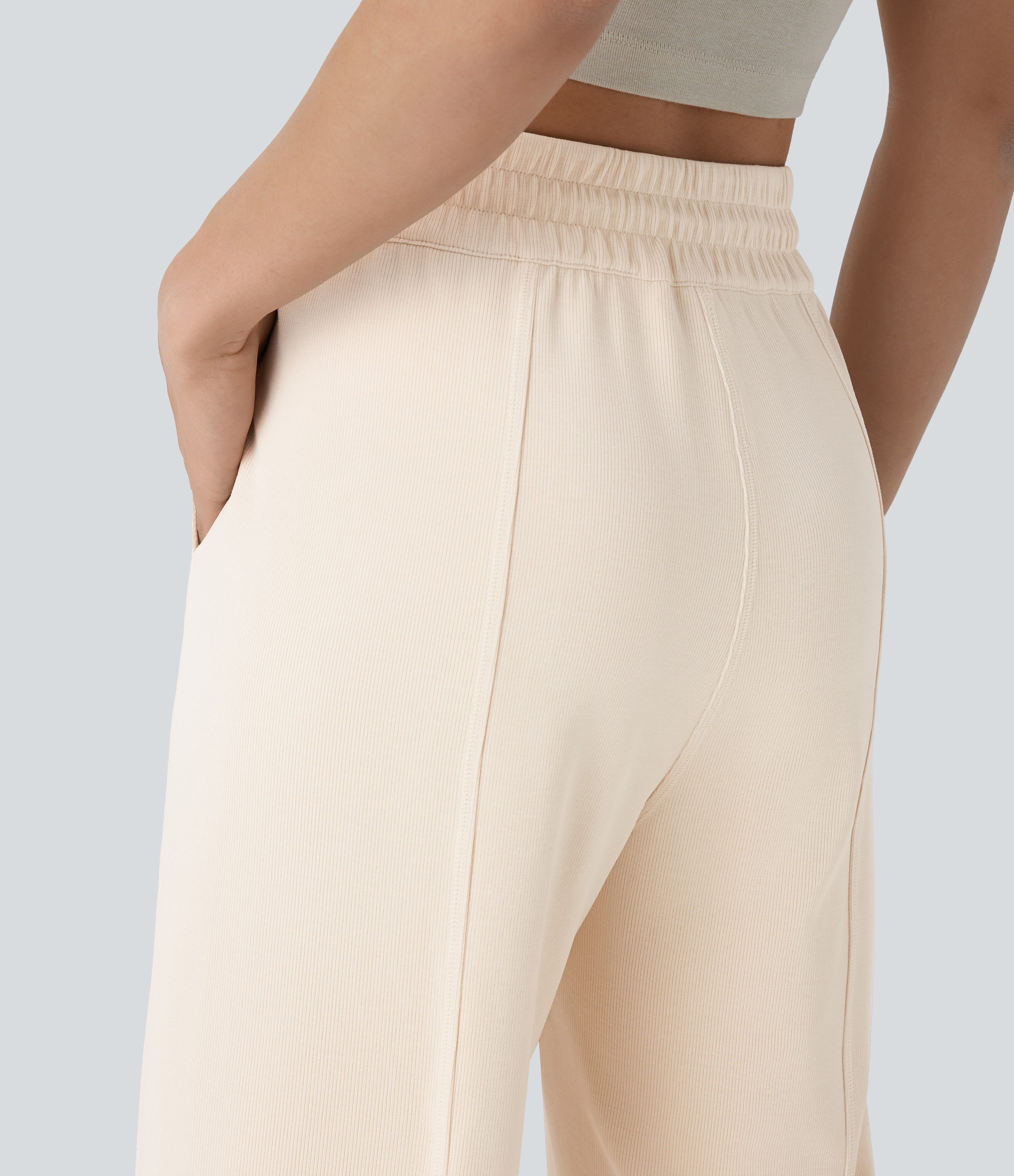 Halara High Waisted Adjustable Drawcord Side Pocket Straight Leg Casual Pants  - Birch - XL(regular) sweatpants jogger pants 