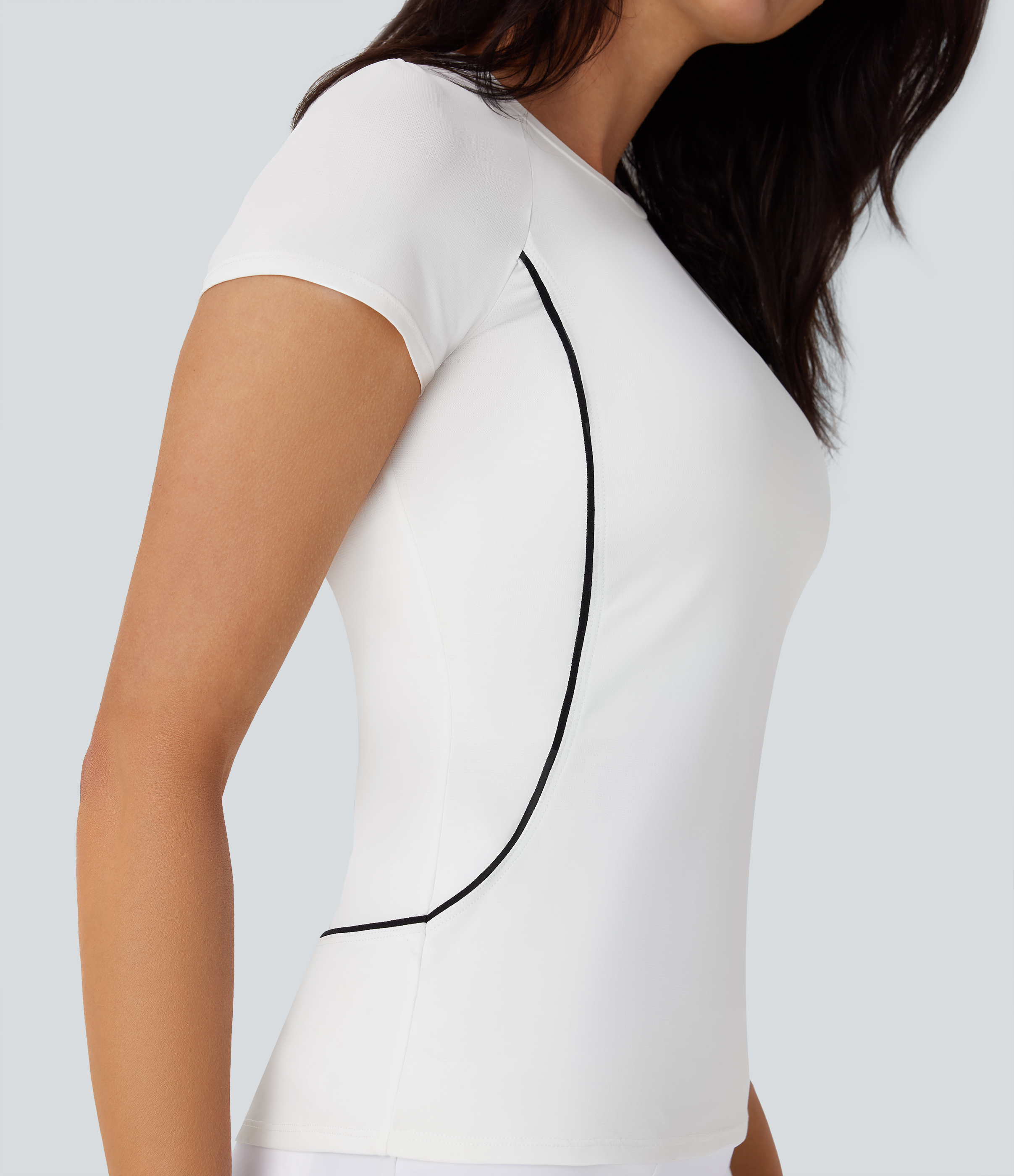Halara Lightweight Raglan Sleeve Color Block Tape Curved Hem Slim Golf Sports Top  - White - XL 