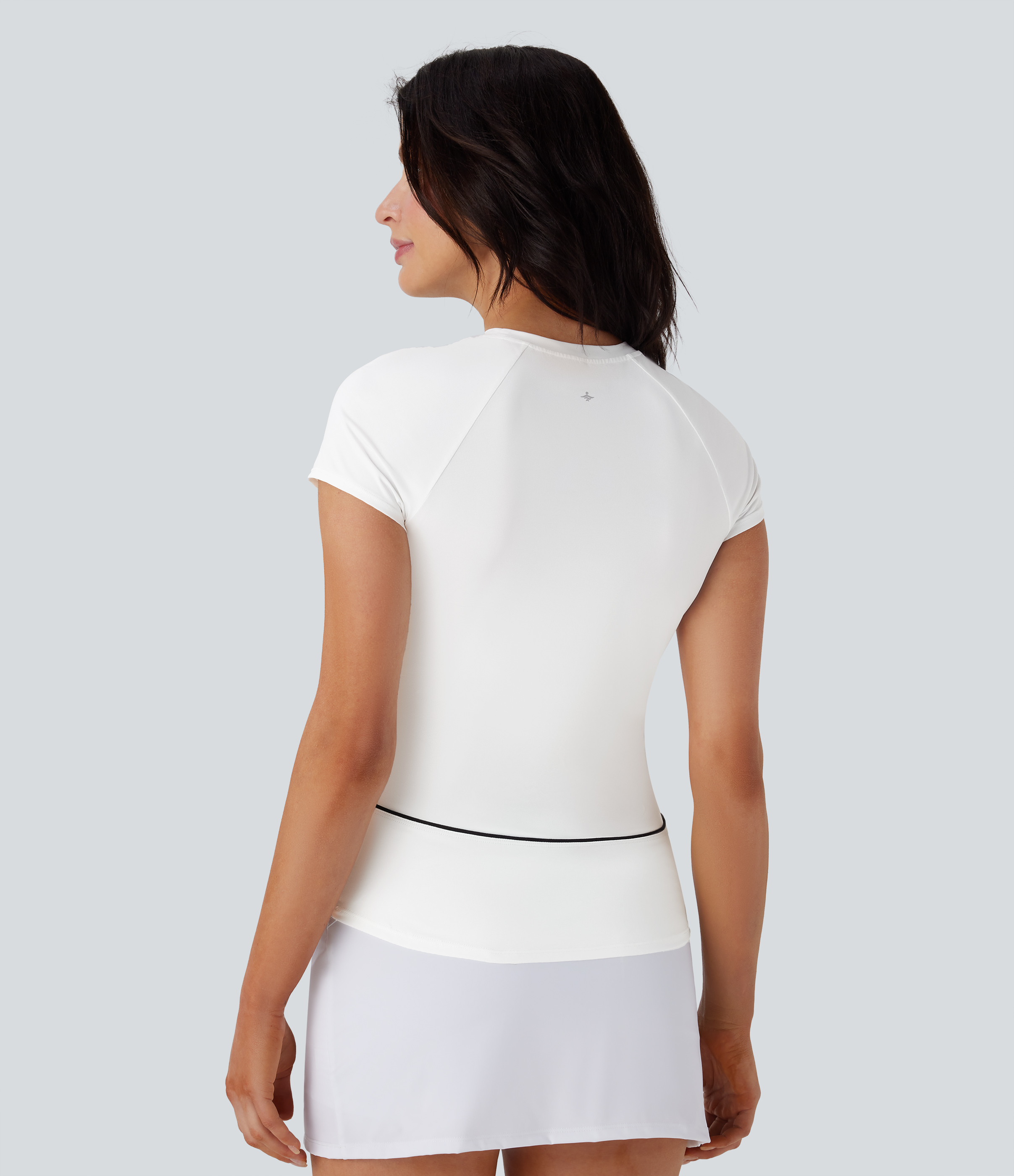 Halara Lightweight Raglan Sleeve Color Block Tape Curved Hem Slim Golf Sports Top  - White - XL 