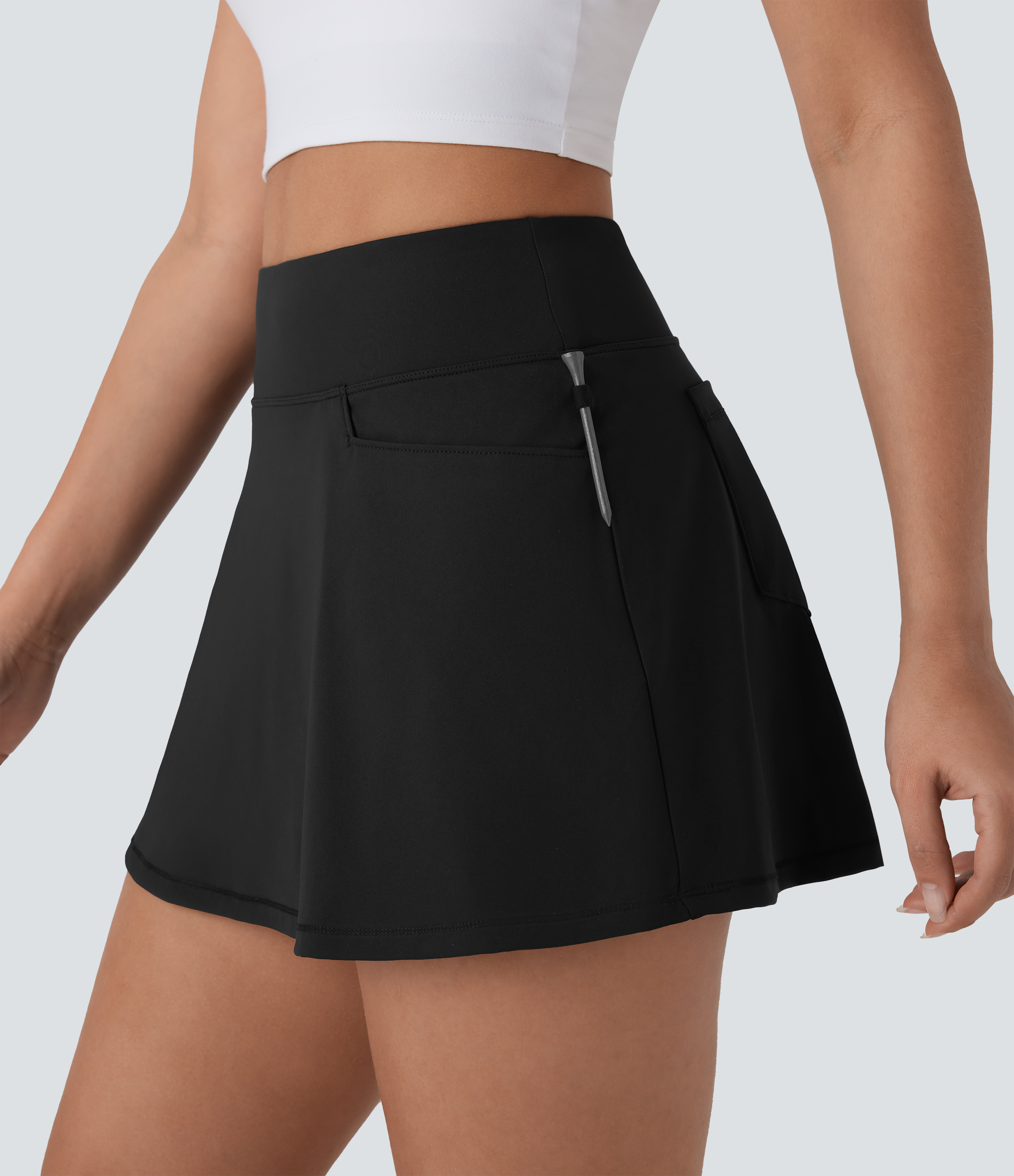 Halara Softlyzeroв„ў QuickDry Mid High Waisted Multiple Pockets 2-in-1 Mini Golf Skirt-Golf Tee  - Black - XL(regular) midi skirt a line skirt 