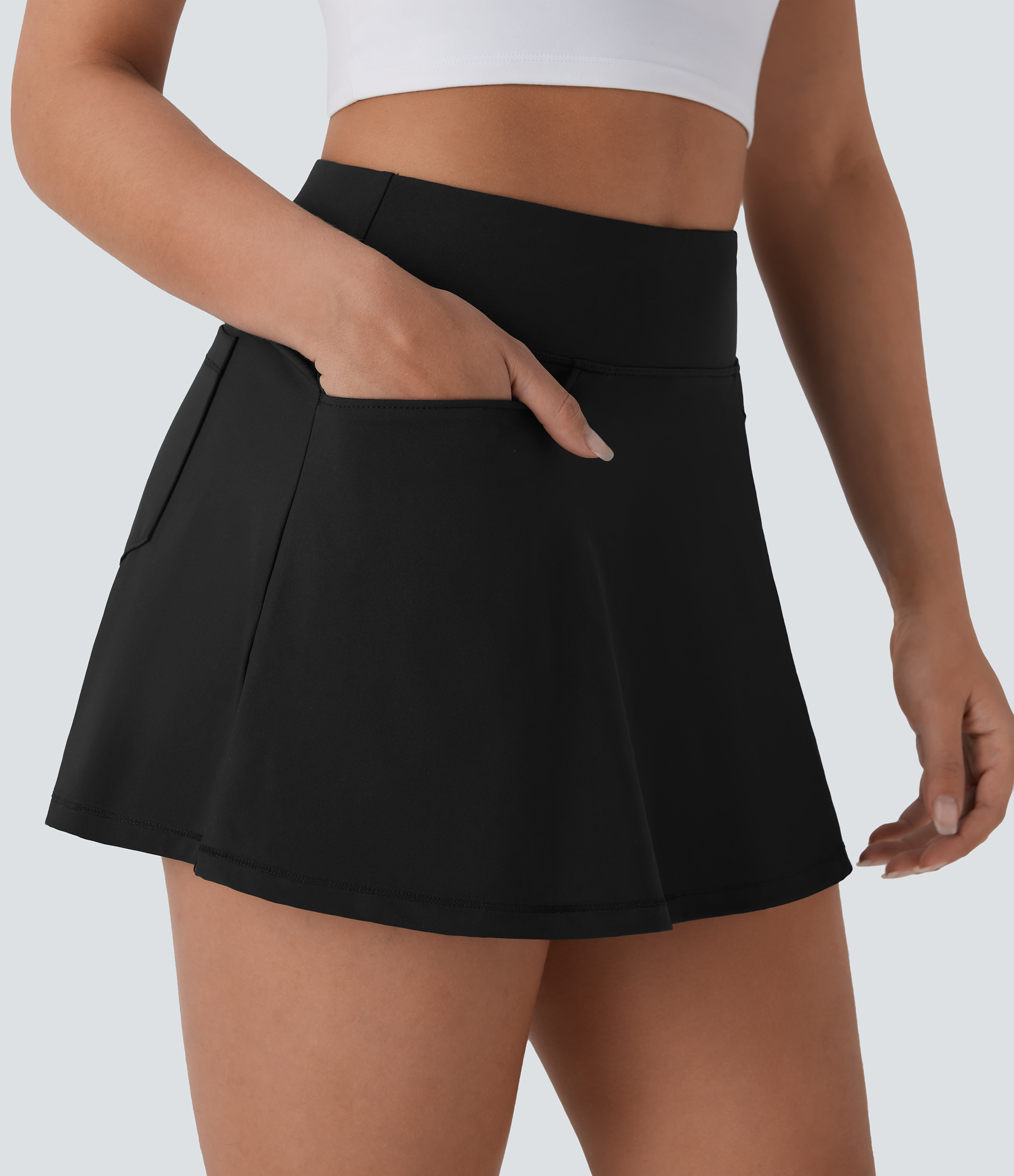 Halara Softlyzeroв„ў QuickDry Mid High Waisted Multiple Pockets 2-in-1 Mini Golf Skirt-Golf Tee  - Black - XL(regular) midi skirt a line skirt 