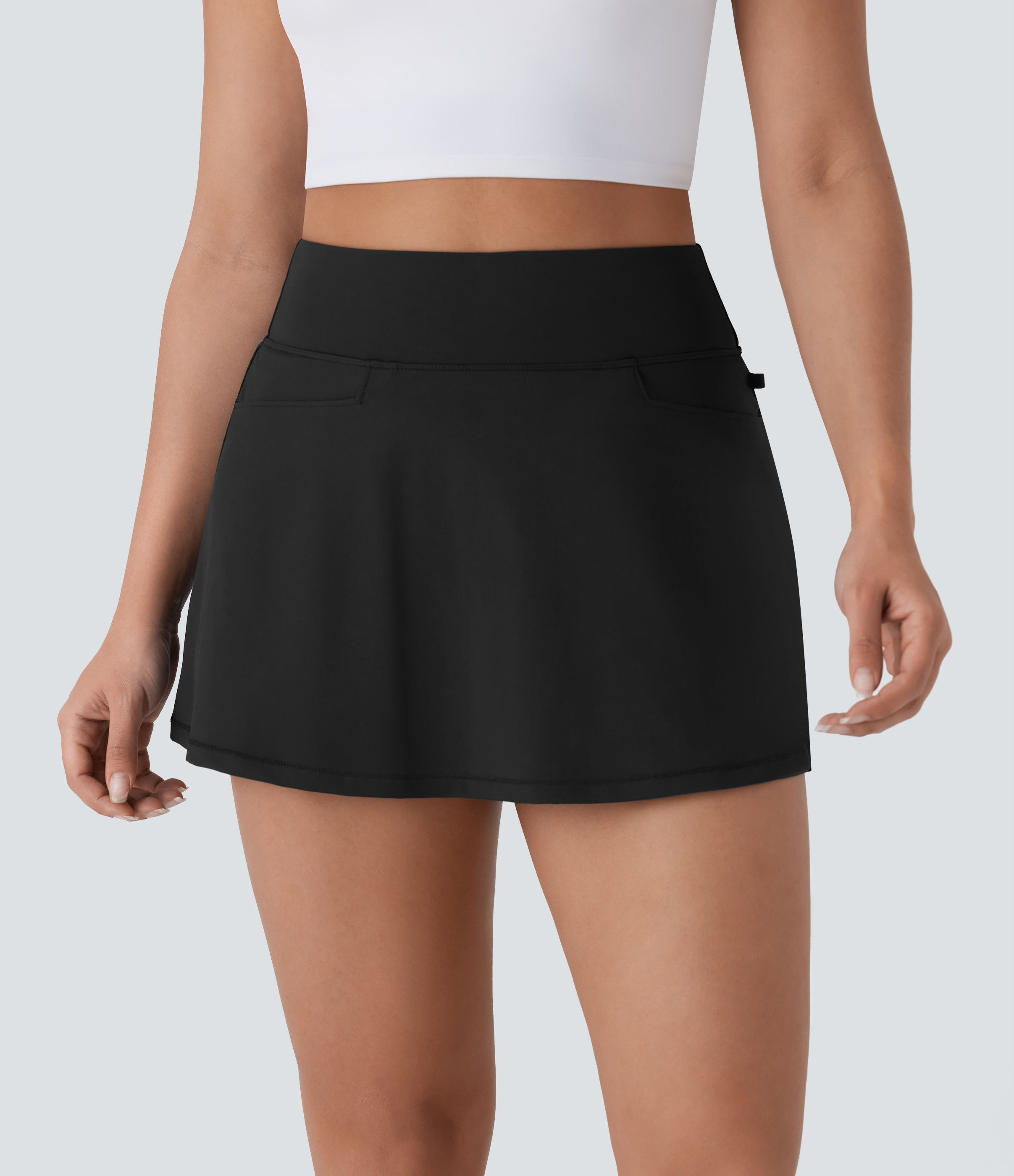 Halara Softlyzeroв„ў QuickDry Mid High Waisted Multiple Pockets 2-in-1 Mini Golf Skirt-Golf Tee  - Black - XL(regular) midi skirt a line skirt 