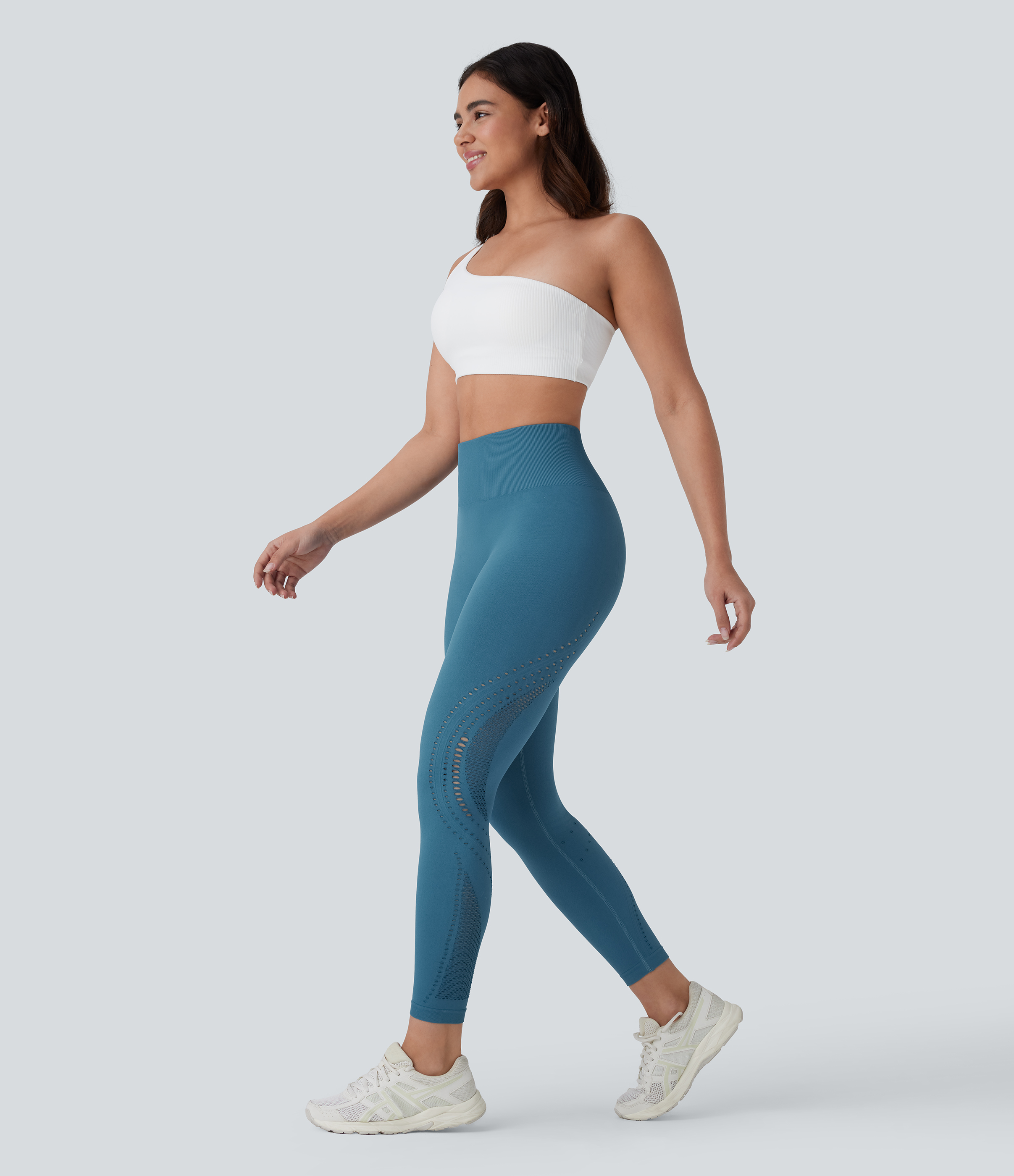 Halara Seamless Flow High Waisted Perforated 7/8 Yoga Leggings  - Bluesteel - XS(7/8) gym leggings leggings with pockets 