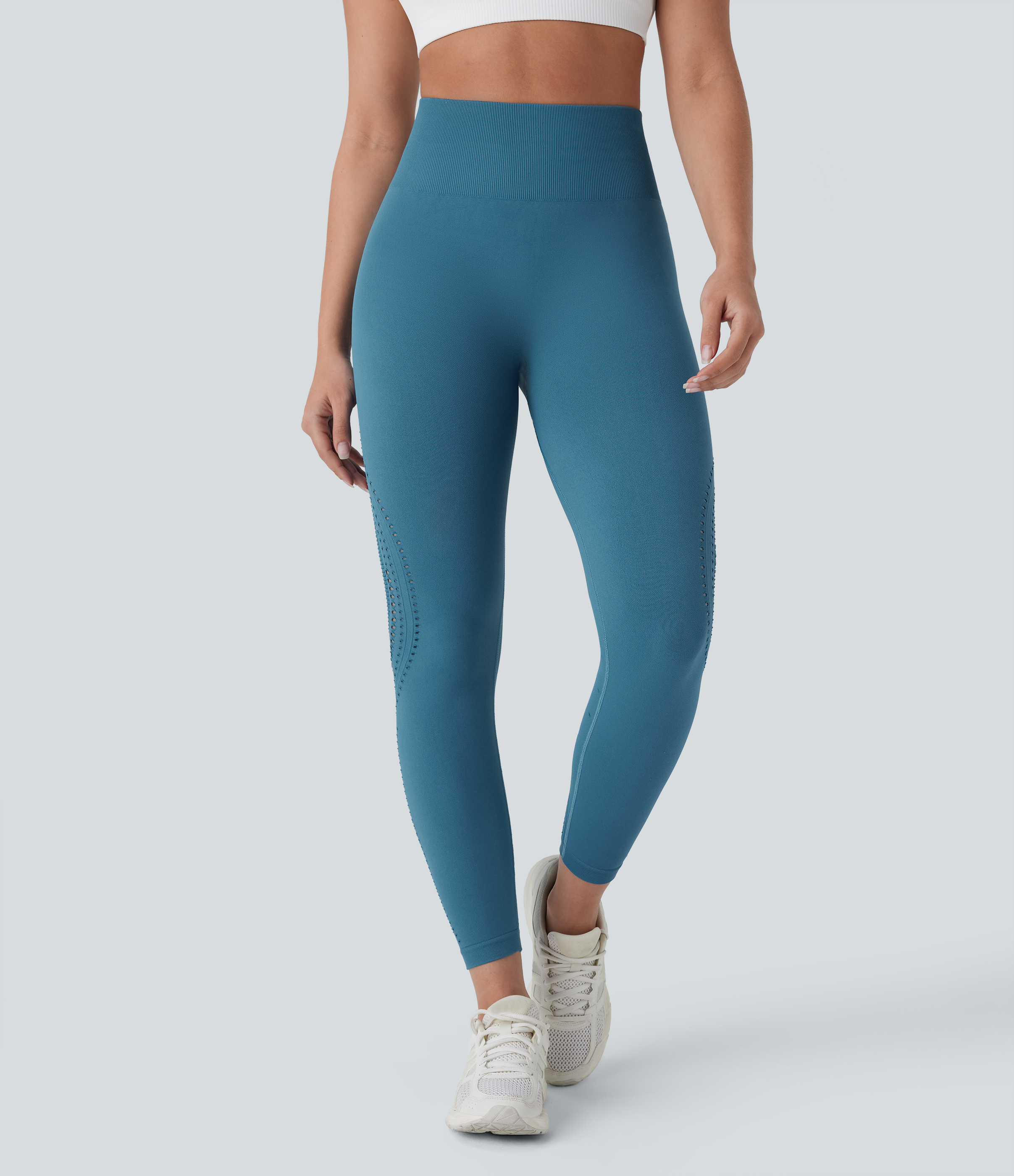 Halara Seamless Flow High Waisted Perforated 7/8 Yoga Leggings  - Bluesteel - XS(7/8) gym leggings leggings with pockets 