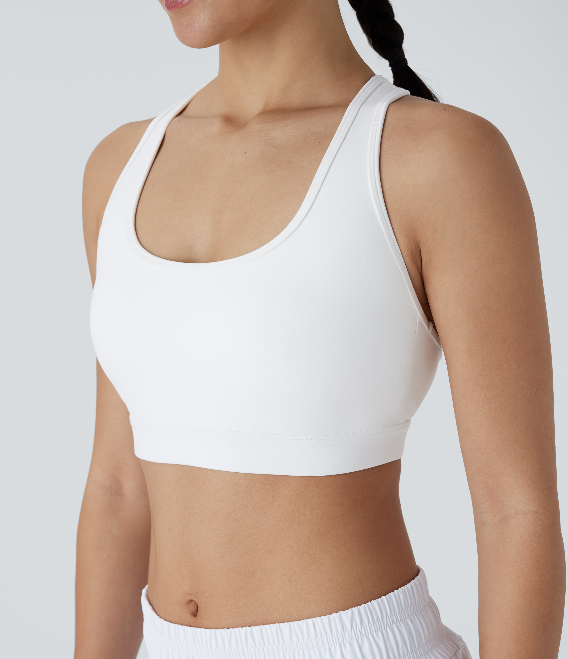 Halara SpeedWaveв„ў Medium Support Backless Racerback Perforated Quick Dry Running Sports Bra  - White - L push up bra strapless bra 
