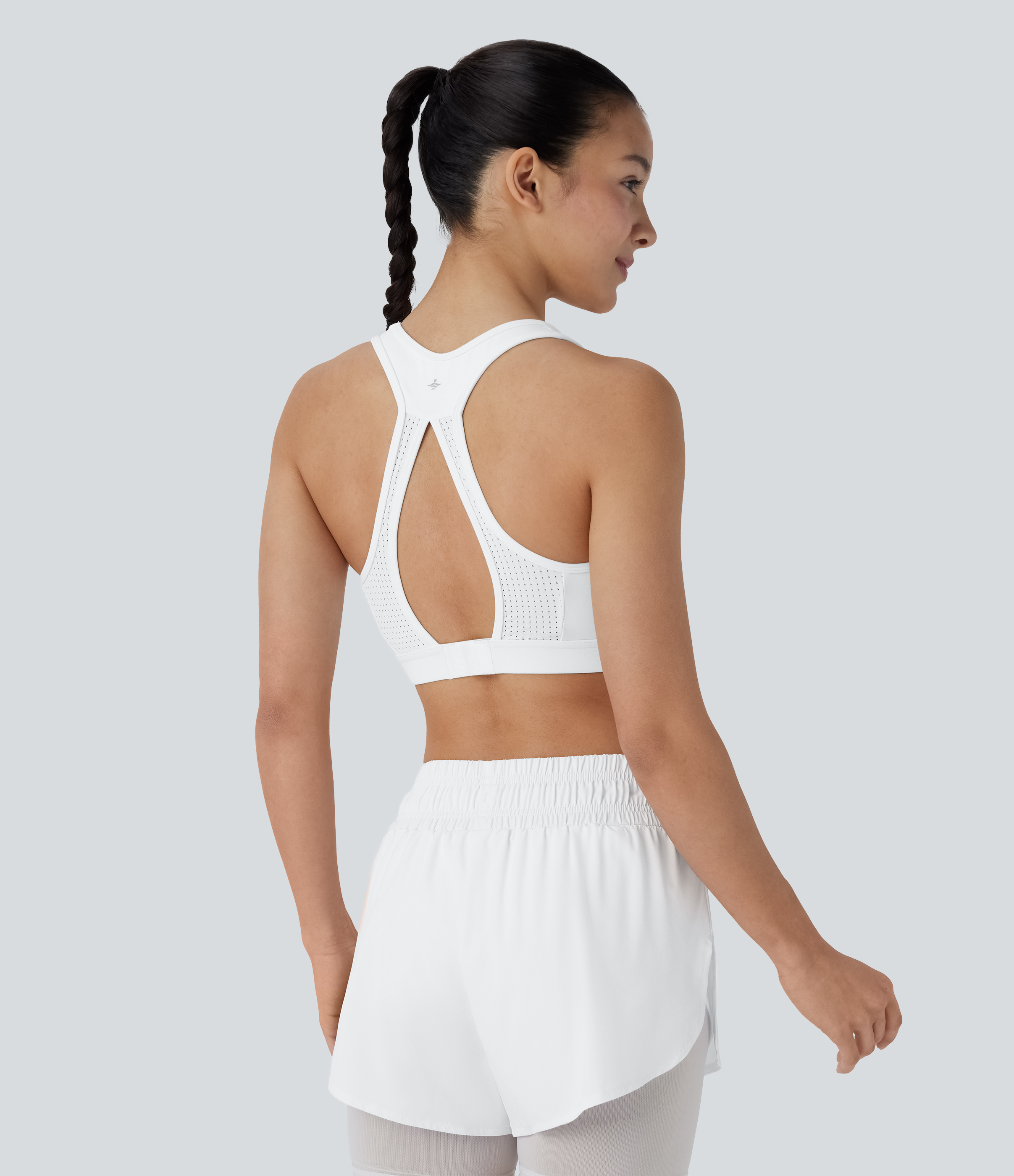 Halara SpeedWaveв„ў Medium Support Backless Racerback Perforated Quick Dry Running Sports Bra  - White - L push up bra strapless bra 