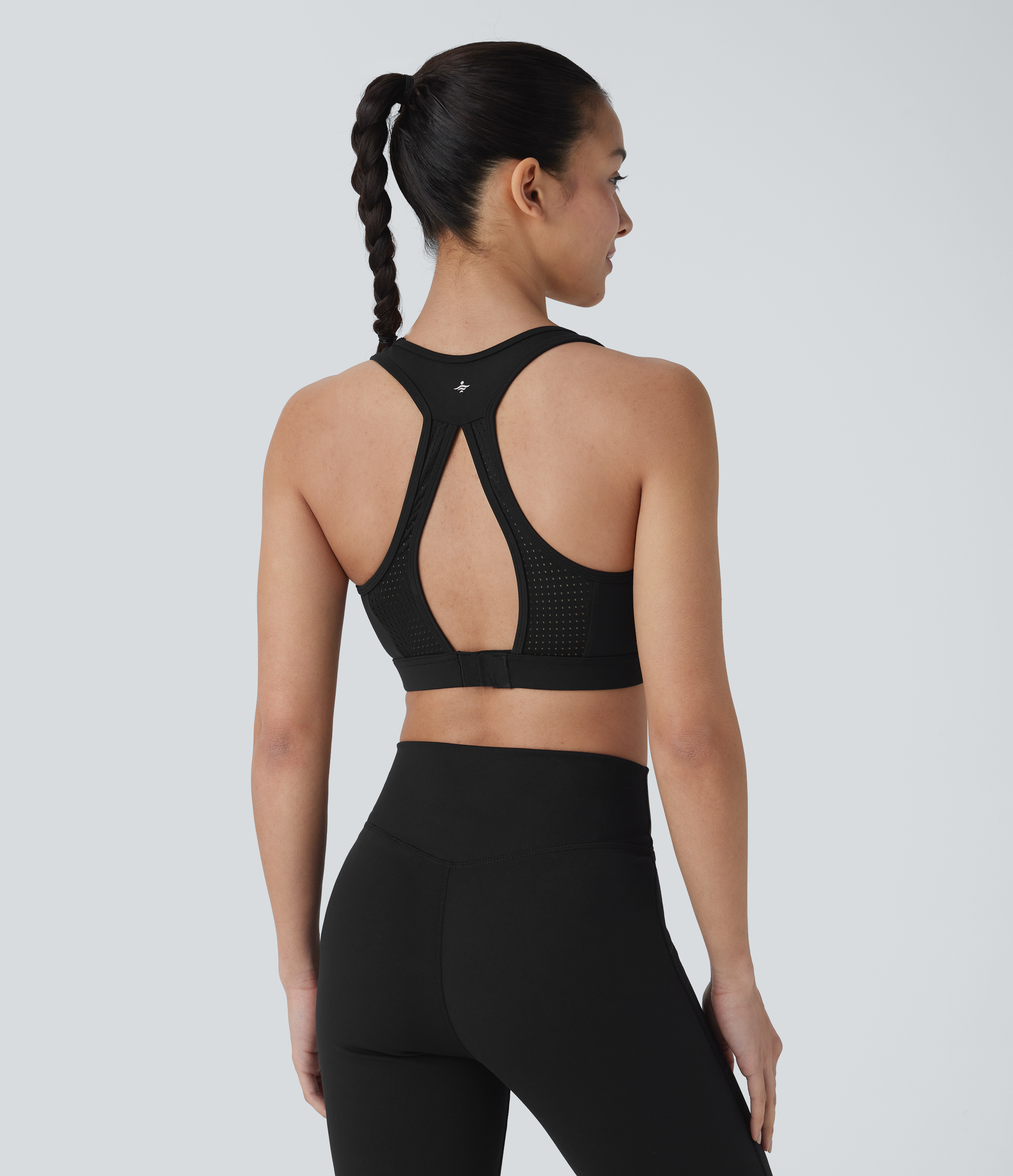 Halara SpeedWaveв„ў Medium Support Backless Racerback Perforated Quick Dry Running Sports Bra  - Black - XL push up bra strapless bra 