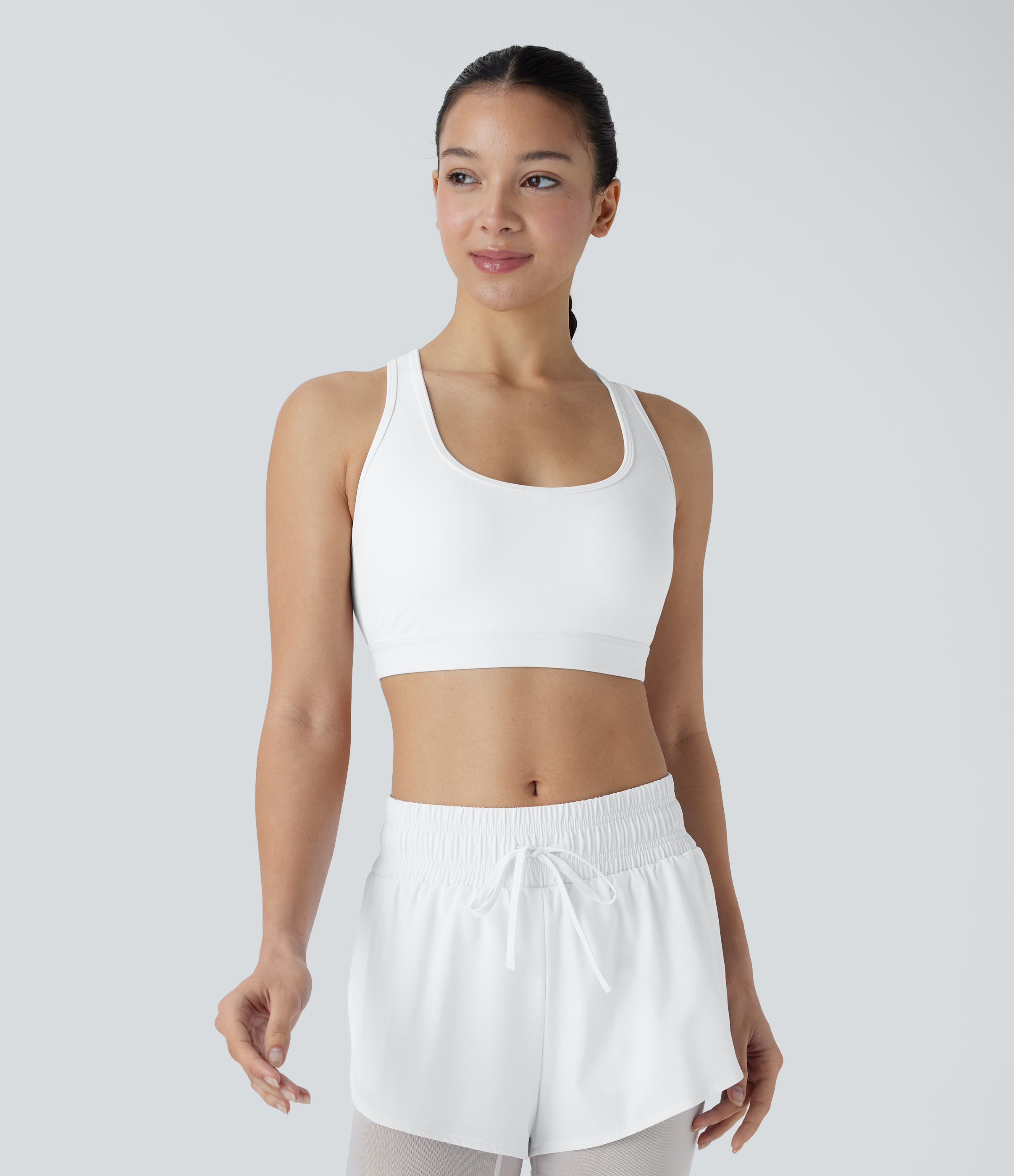 Halara SpeedWaveв„ў Medium Support Backless Racerback Perforated Quick Dry Running Sports Bra  - White - L push up bra strapless bra 