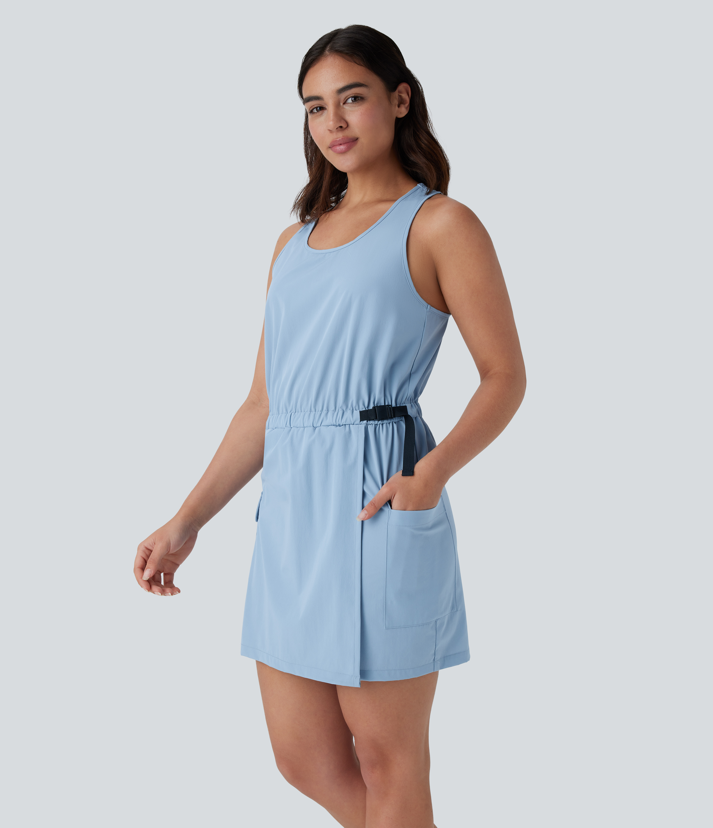 Racerback Adjustable Buckle Pocket Mini Hiking Cargo Dress