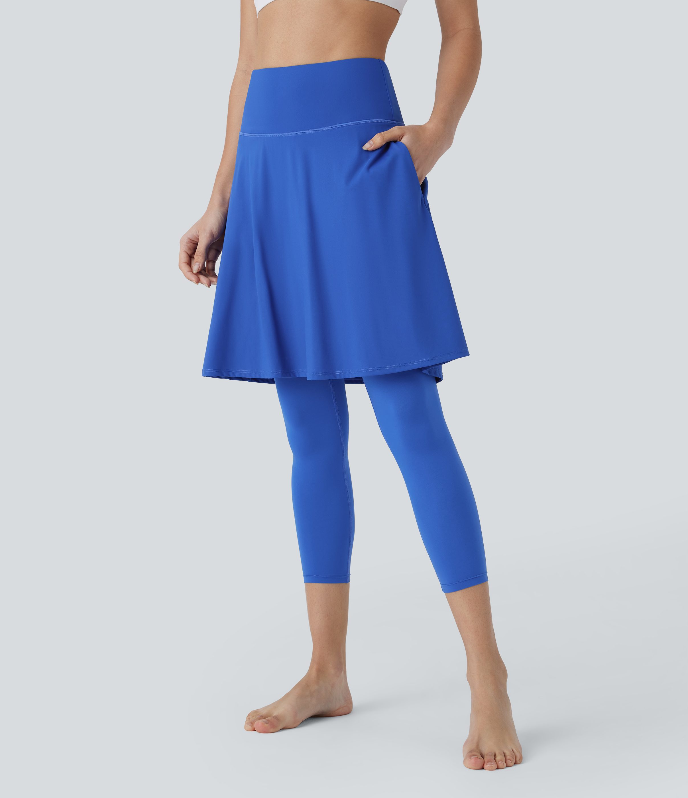 Halara Softlyzeroв„ў Airy High Waisted Side Pocket 2-in-1 Cool Touch Flare Yoga Skirt with Capri Leggings  - Surf the Web - XS(regular) 