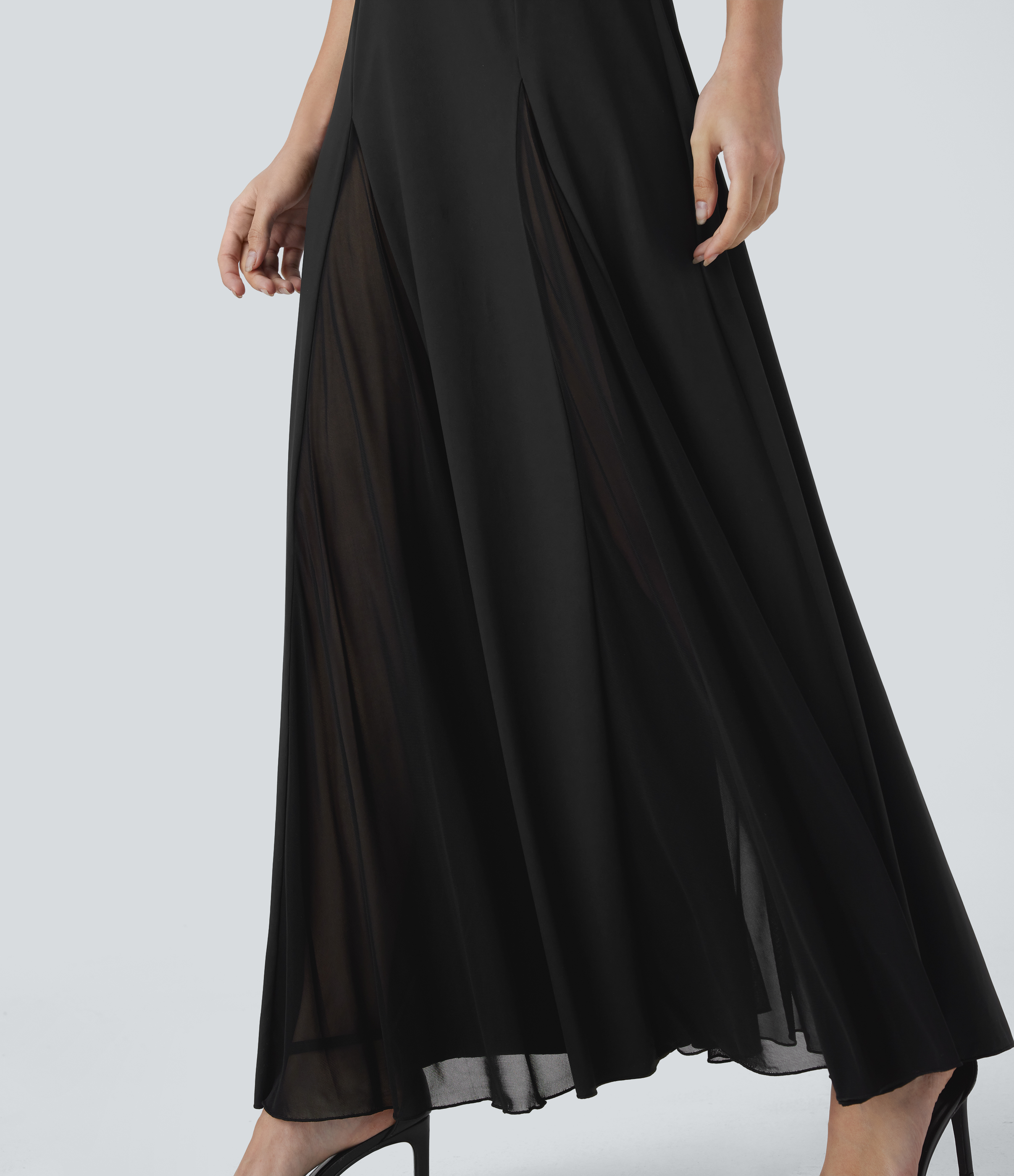 Halara Adjustable Strap Contrast Mesh Maxi Flowy Bridesmaid and Wedding Guest Slip Dress Casual Dress - Tap Shoe - XL slip dress beach dress 
